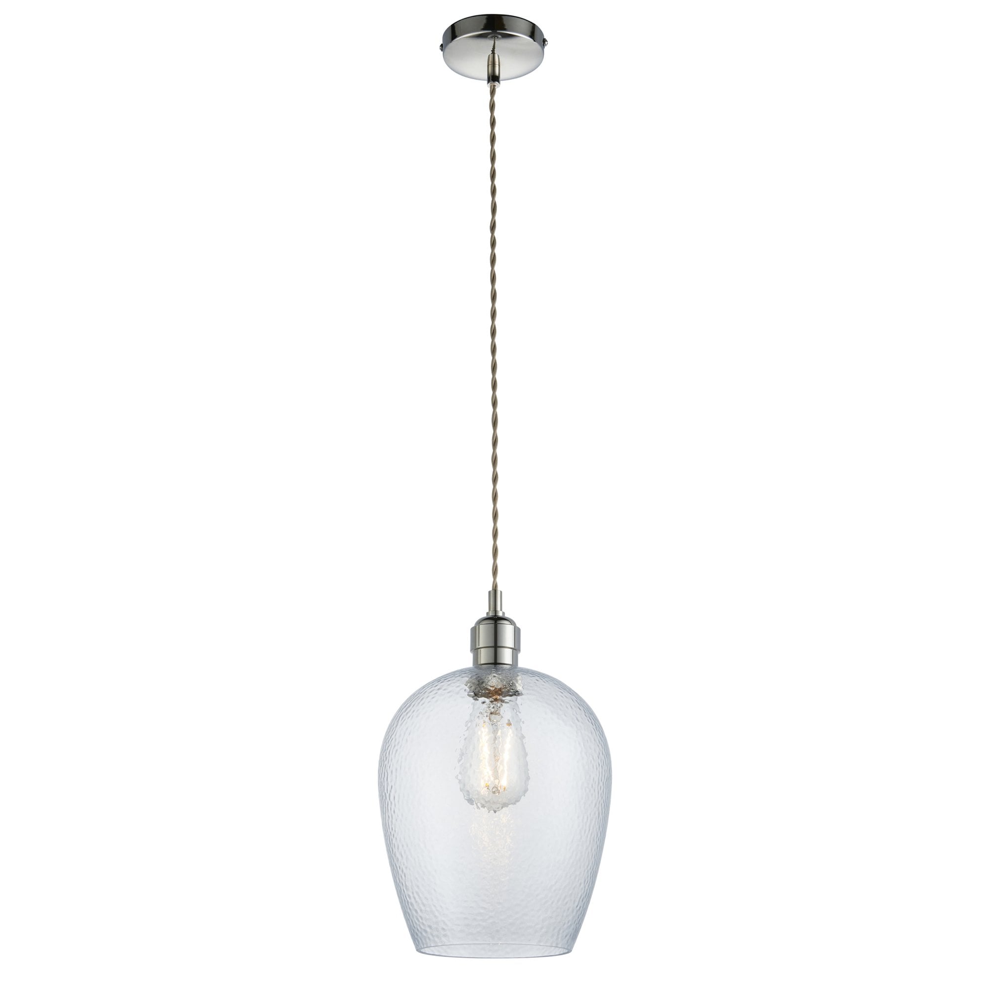 Utopia Finesse Small Single Pendant - Bright Nickel Plate & Clear Hammered Glass