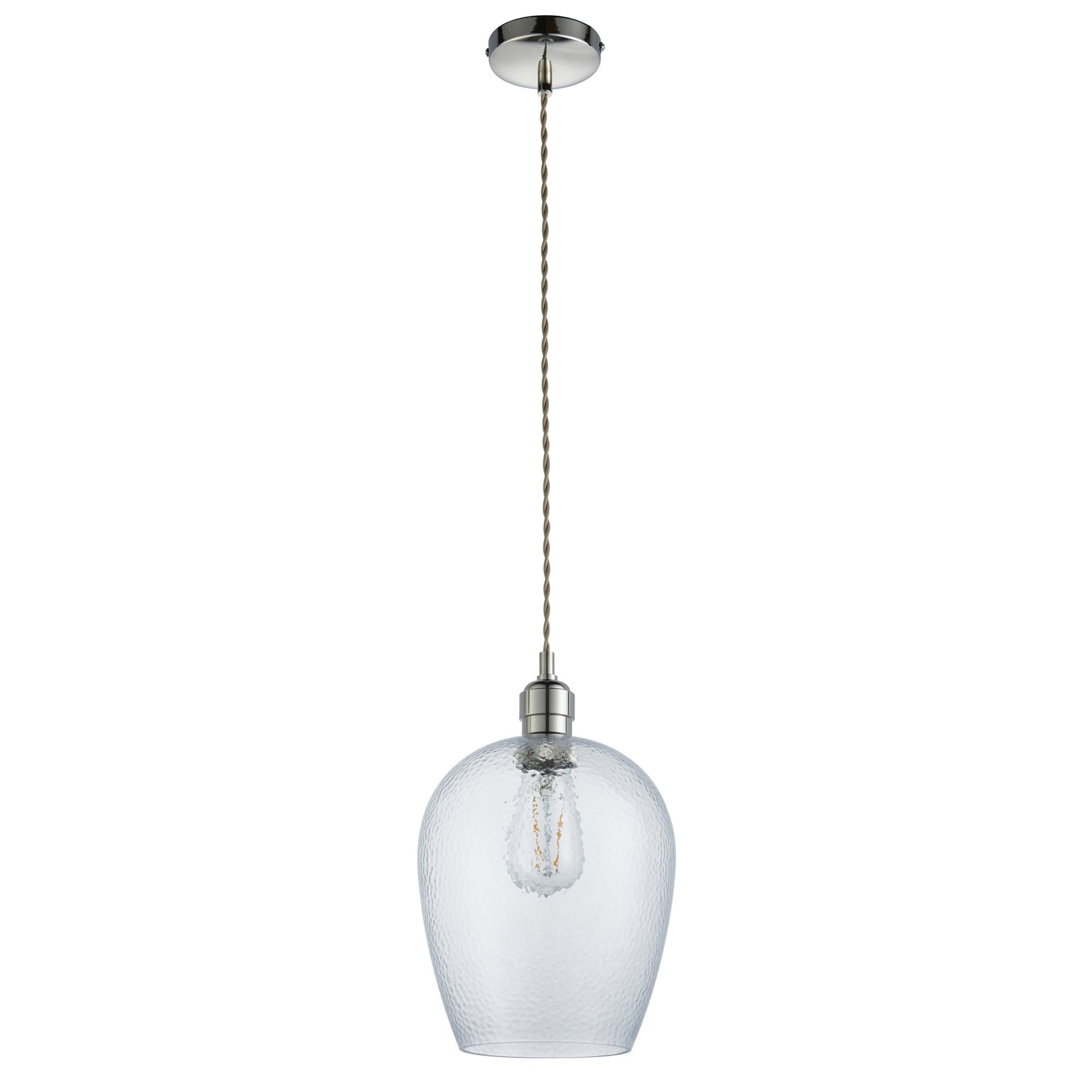 Utopia Finesse Small Single Pendant - Bright Nickel Plate & Clear Hammered Glass