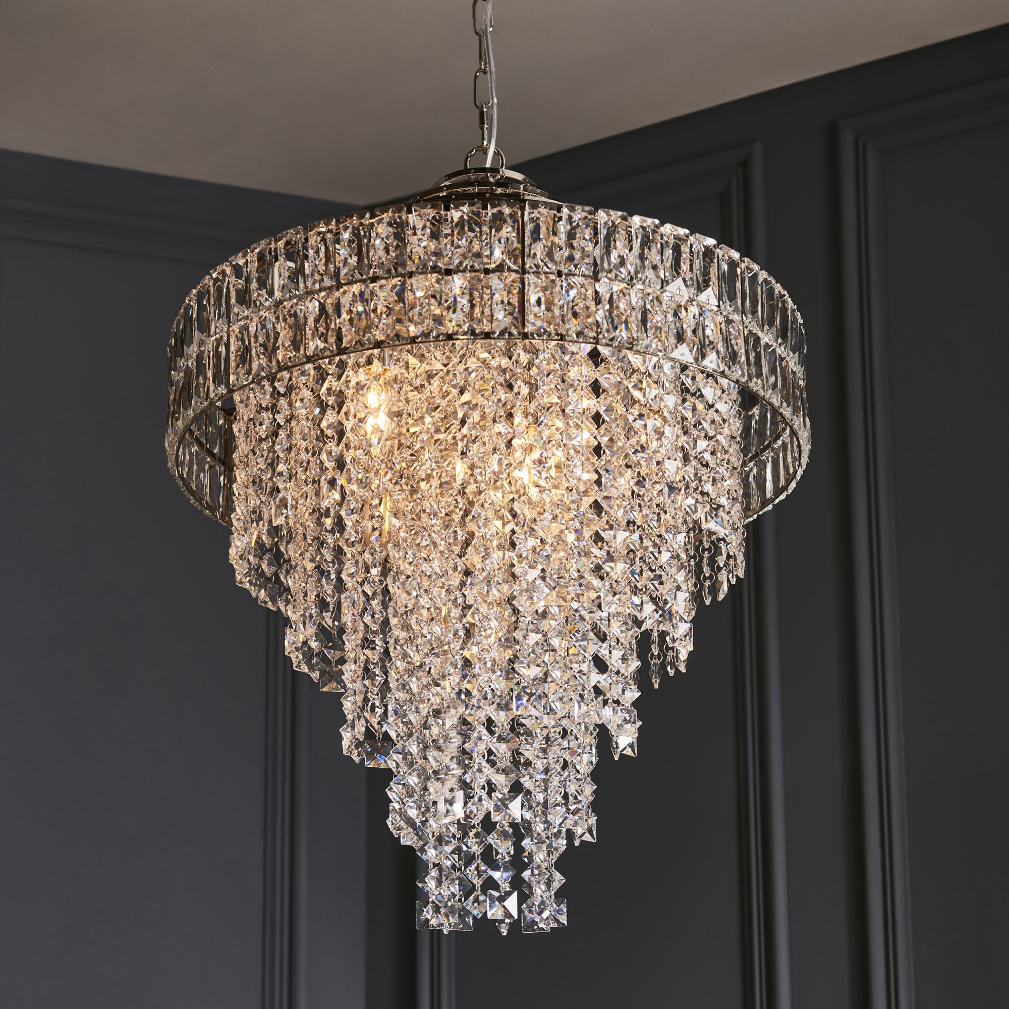 Utopia Celestial 7 Light Tiered Pendant - Bright Nickel Plate & Clear Crystal