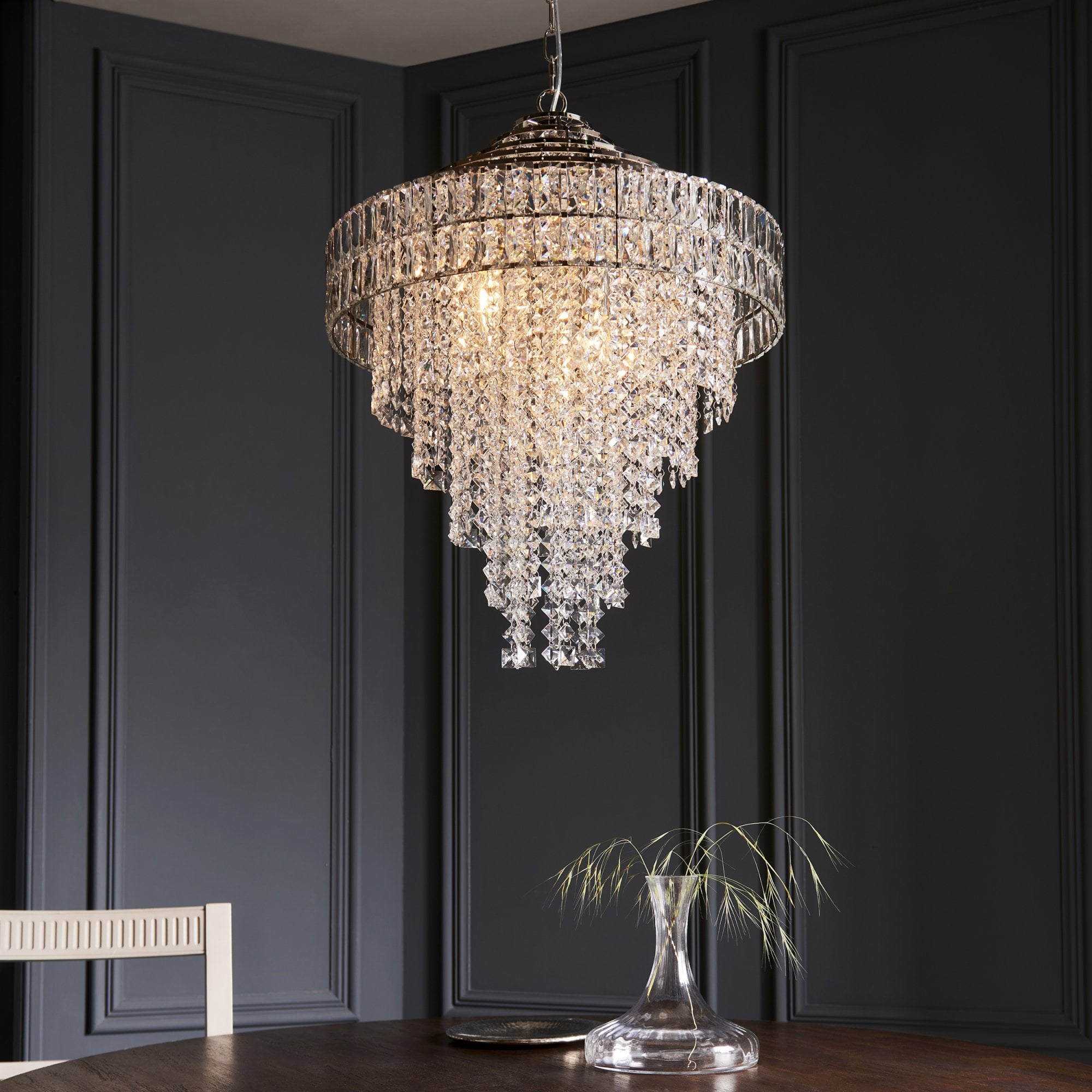 Utopia Celestial 7 Light Tiered Pendant - Bright Nickel Plate & Clear Crystal