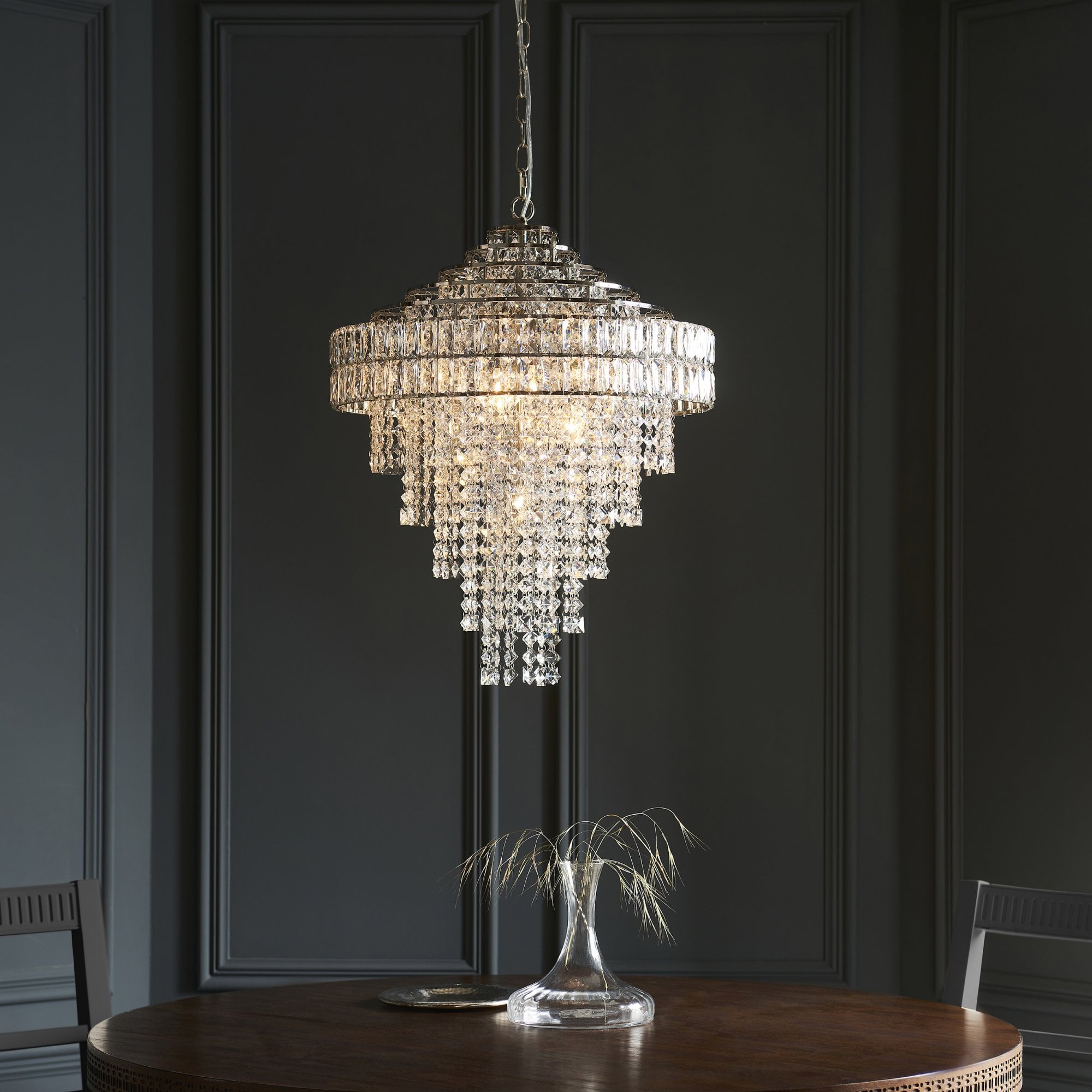 Utopia Celestial 7 Light Tiered Pendant - Bright Nickel Plate & Clear Crystal