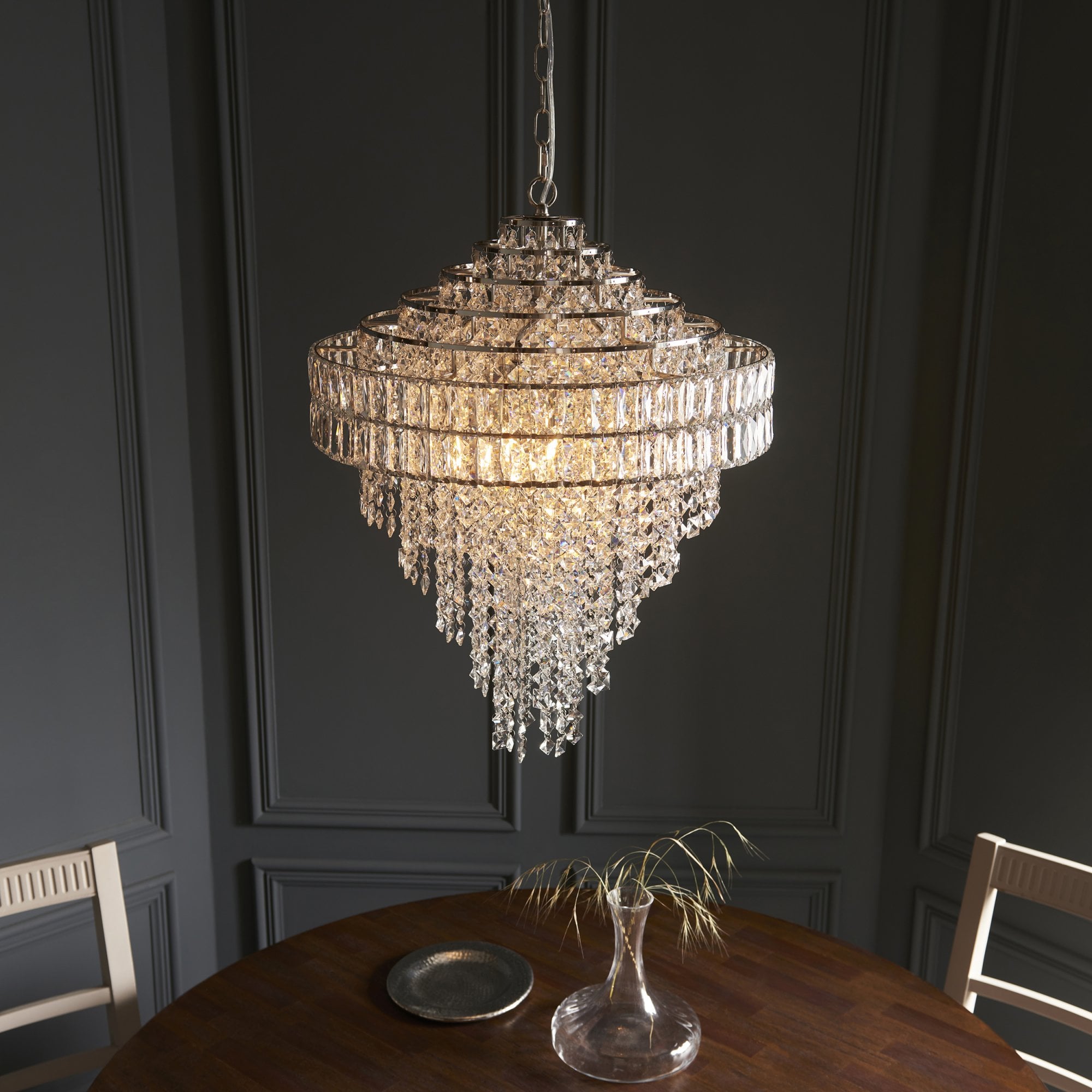 Utopia Celestial 7 Light Tiered Pendant - Bright Nickel Plate & Clear Crystal