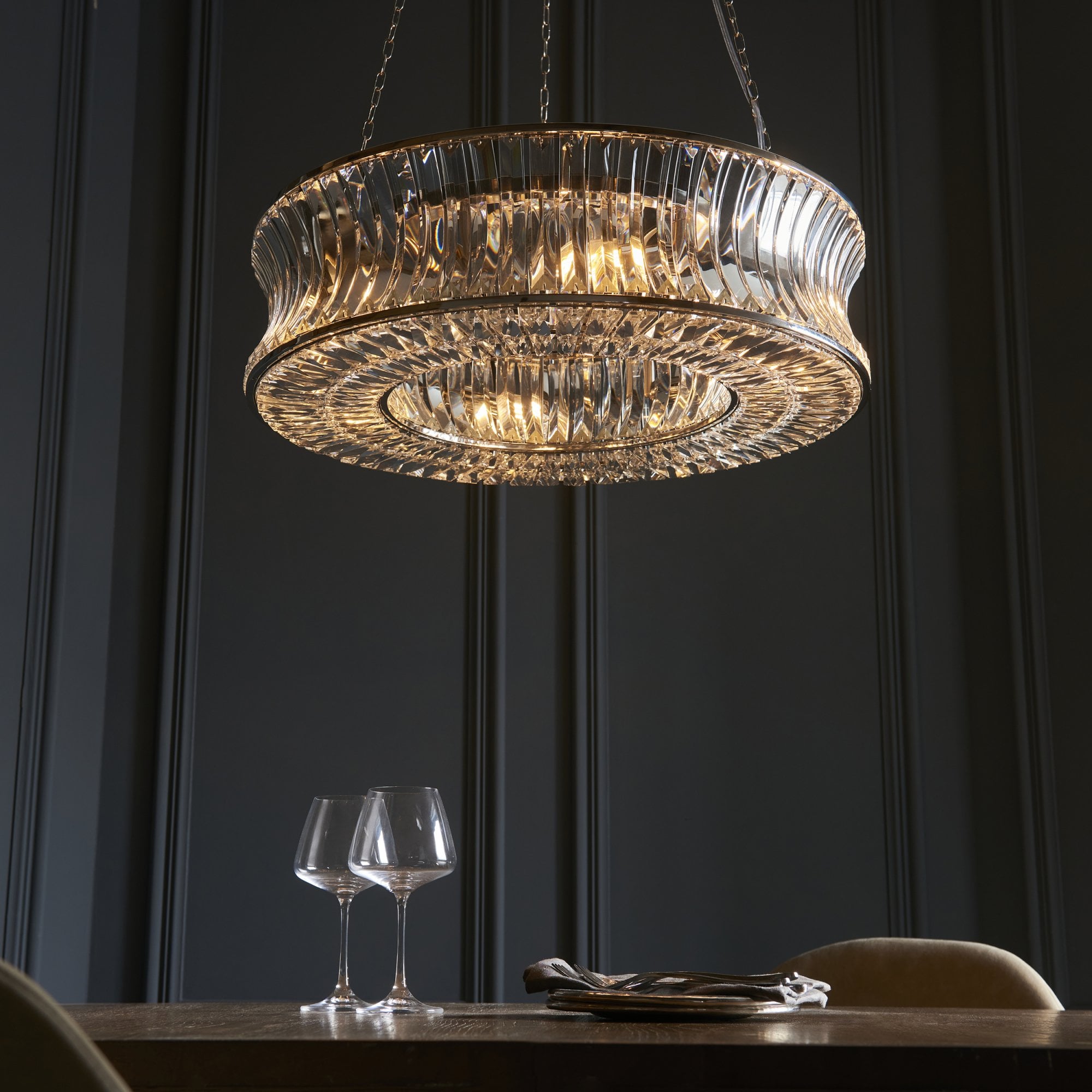 Utopia Bow 6 Light Pendant - Bright Nickel Plate with Crystal & Clear Glass