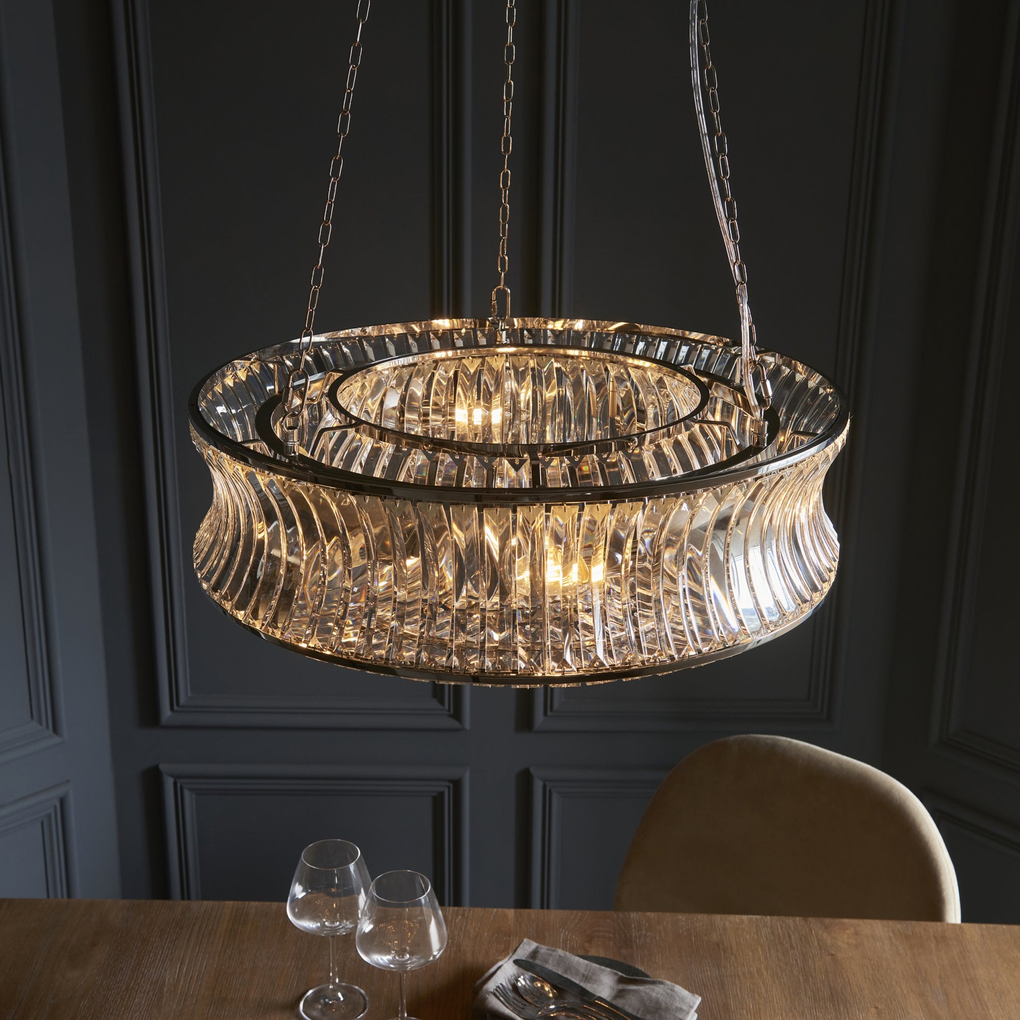 Utopia Bow 6 Light Pendant - Bright Nickel Plate with Crystal & Clear Glass