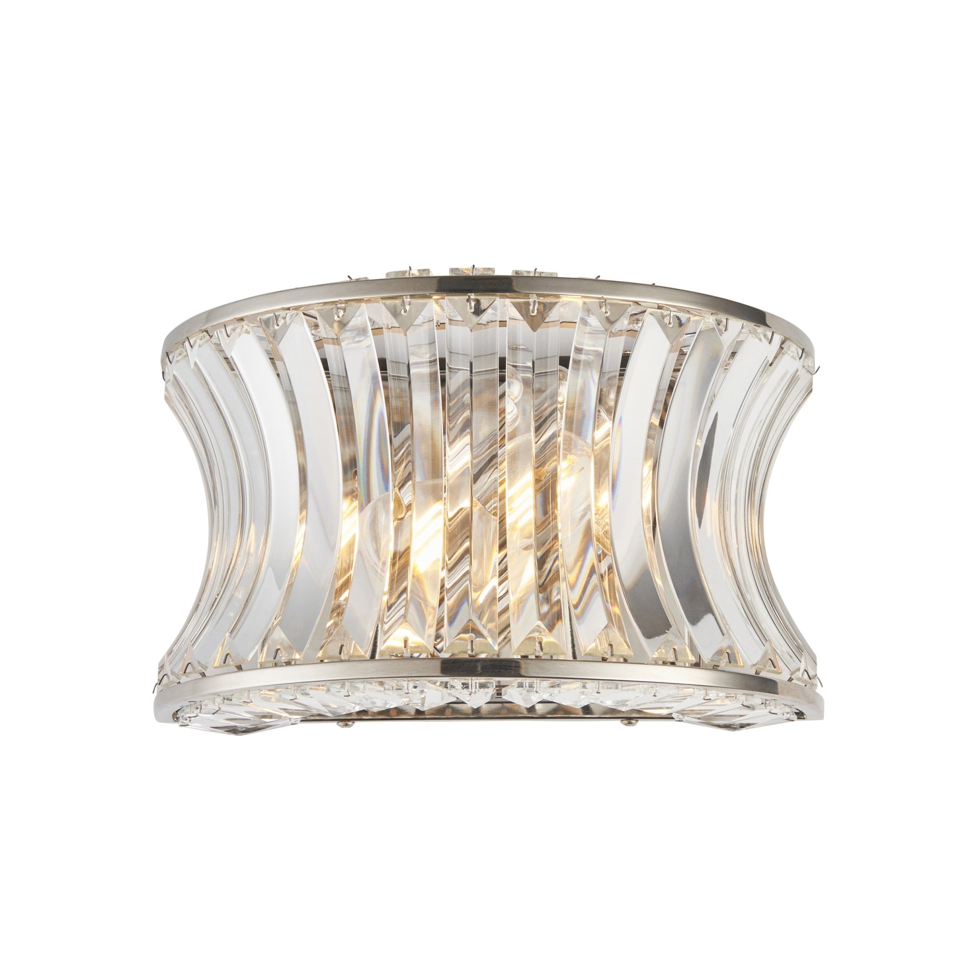 Utopia Bow 2 Light Wall Light - Bright Nickel Plate with Crystal & Clear Glass