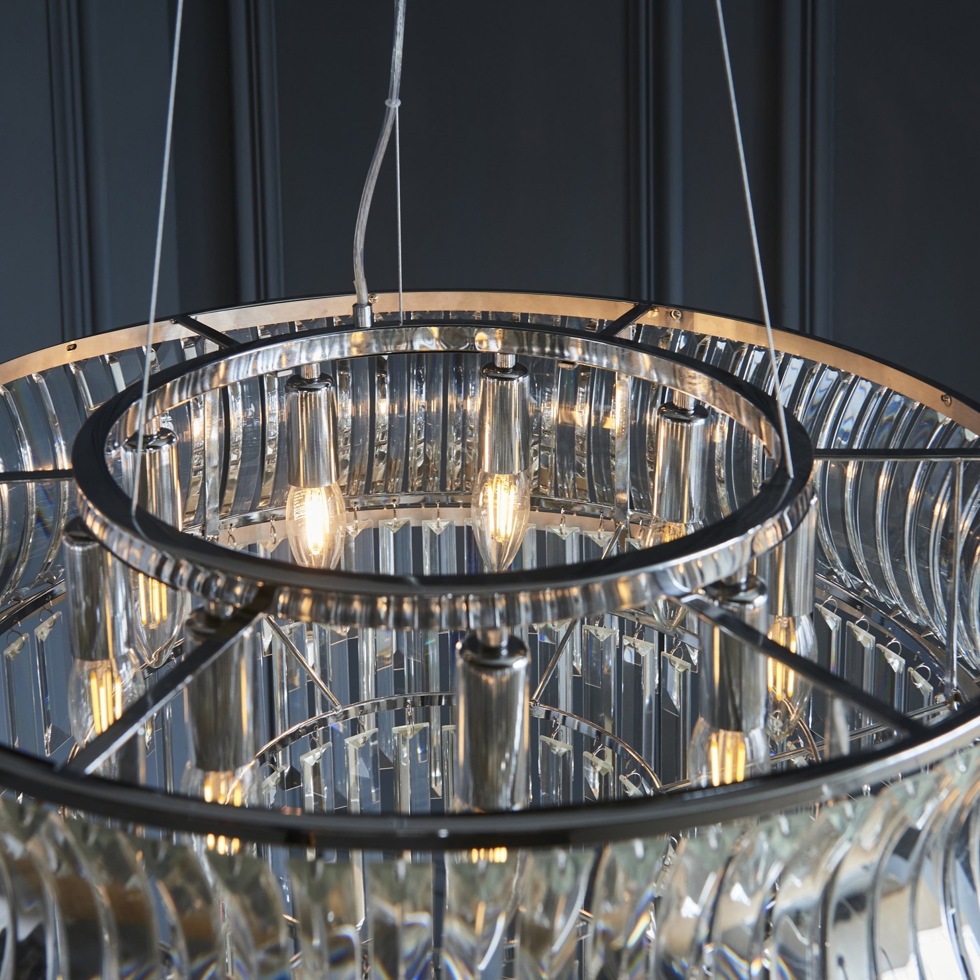 Utopia Bow 9 Light Pendant - Bright Nickel Plate with Crystal & Clear Glass