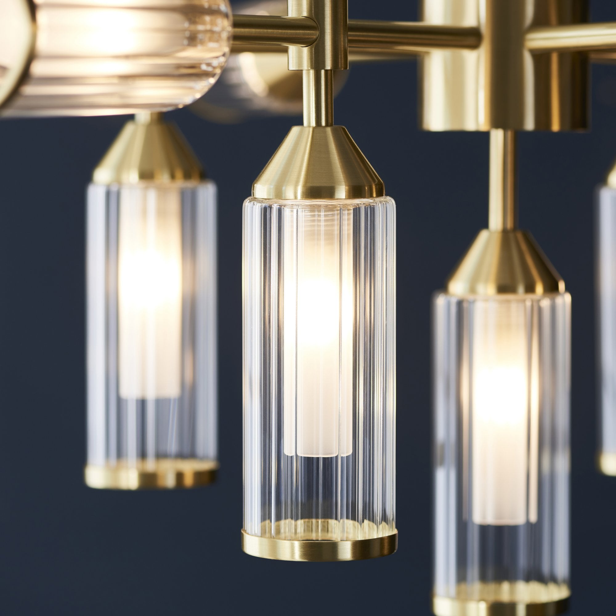 Utopia Matrix 13 Light Pendant - Satin Brass Plate with Clear & Frosted Glass