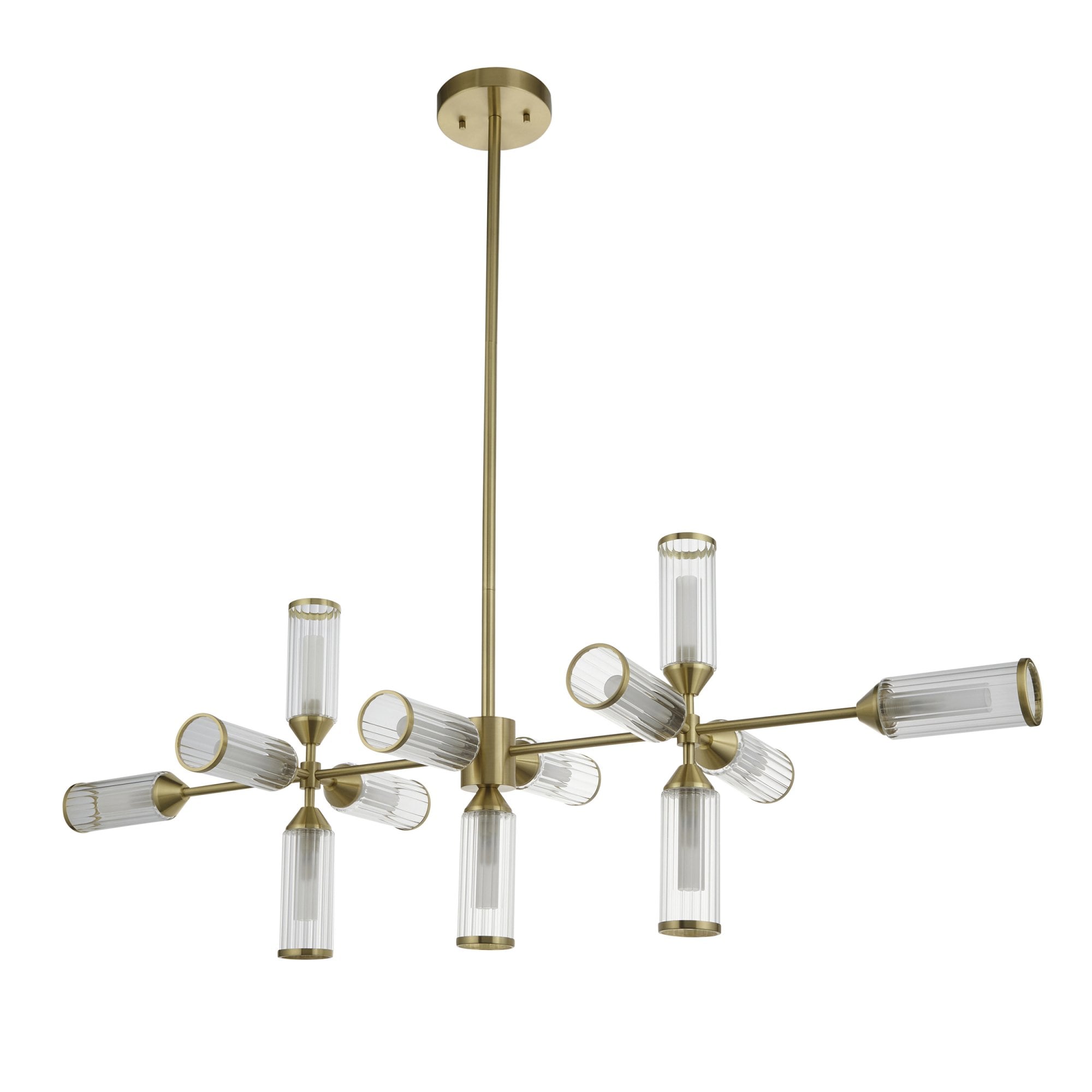 Utopia Matrix 13 Light Linear Pendant - Satin Brass Plate with Clear & Frosted Glass