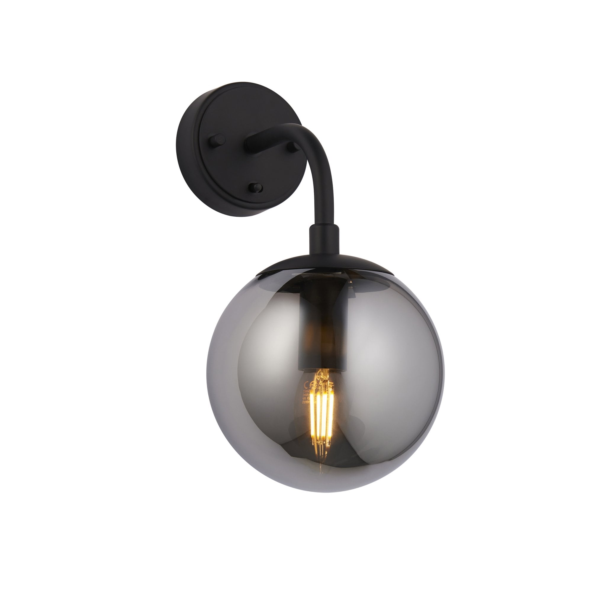 Utopia Sphere Single Wall Light - Matt Black & Smoked Mirror Glass