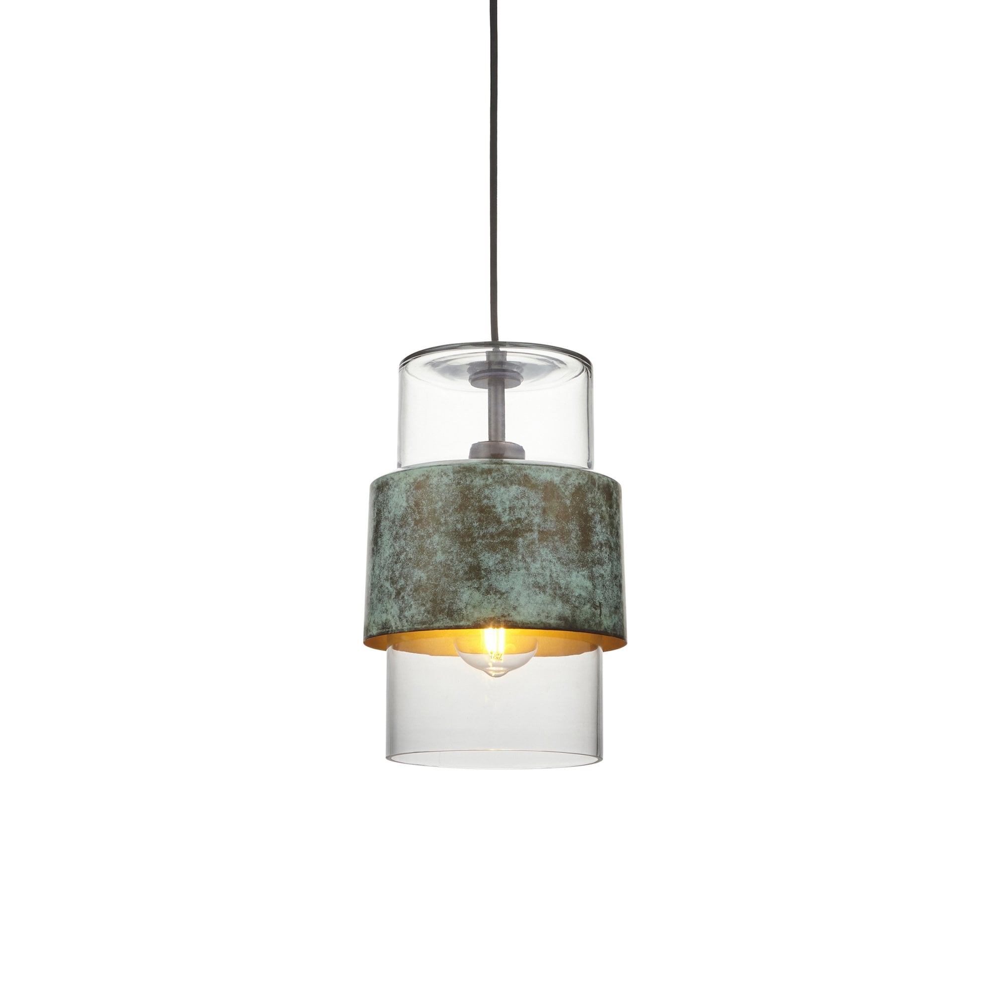 Utopia Swirl Single Pendant - Verdigris Bronze Plate & Clear Glass