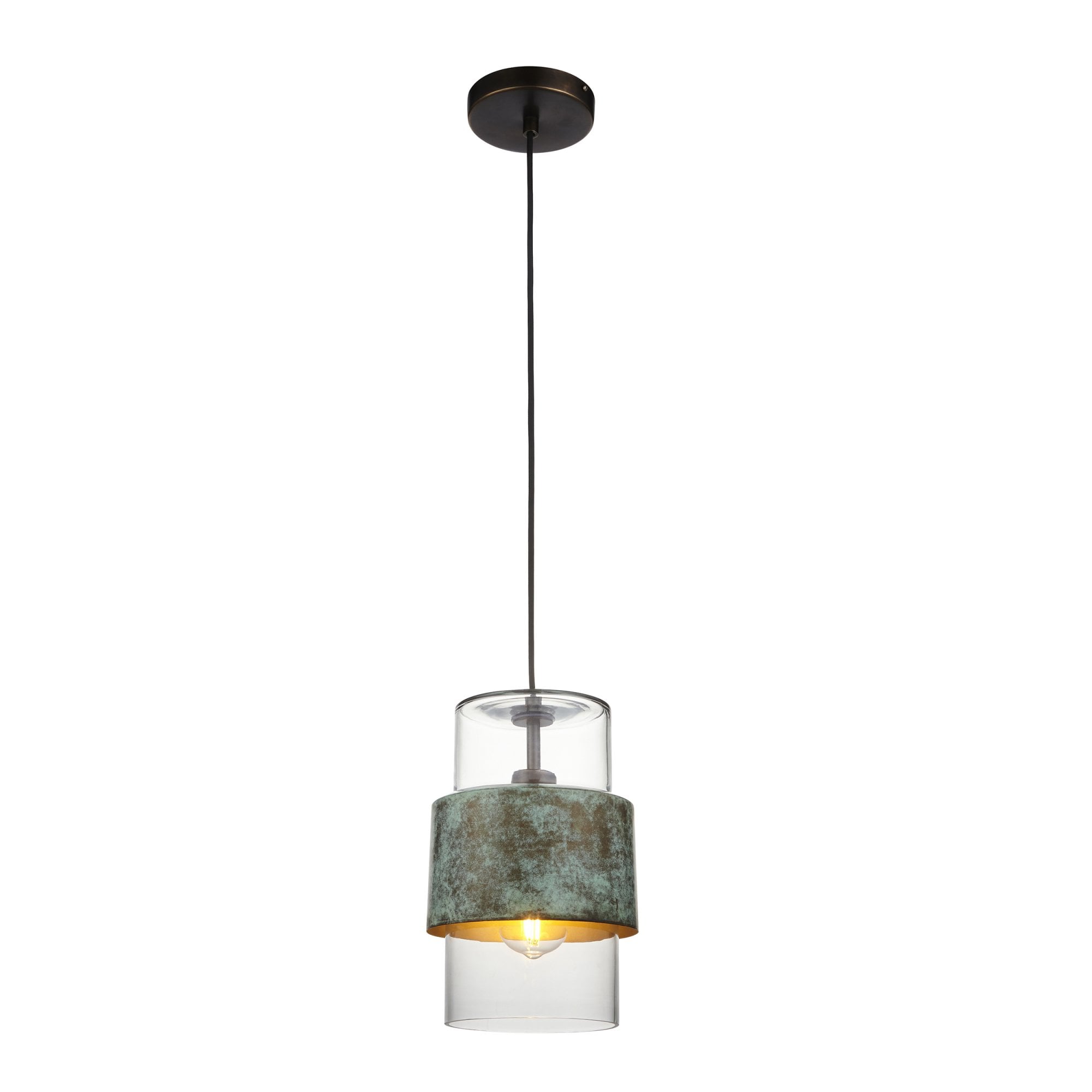 Utopia Swirl Single Pendant - Verdigris Bronze Plate & Clear Glass