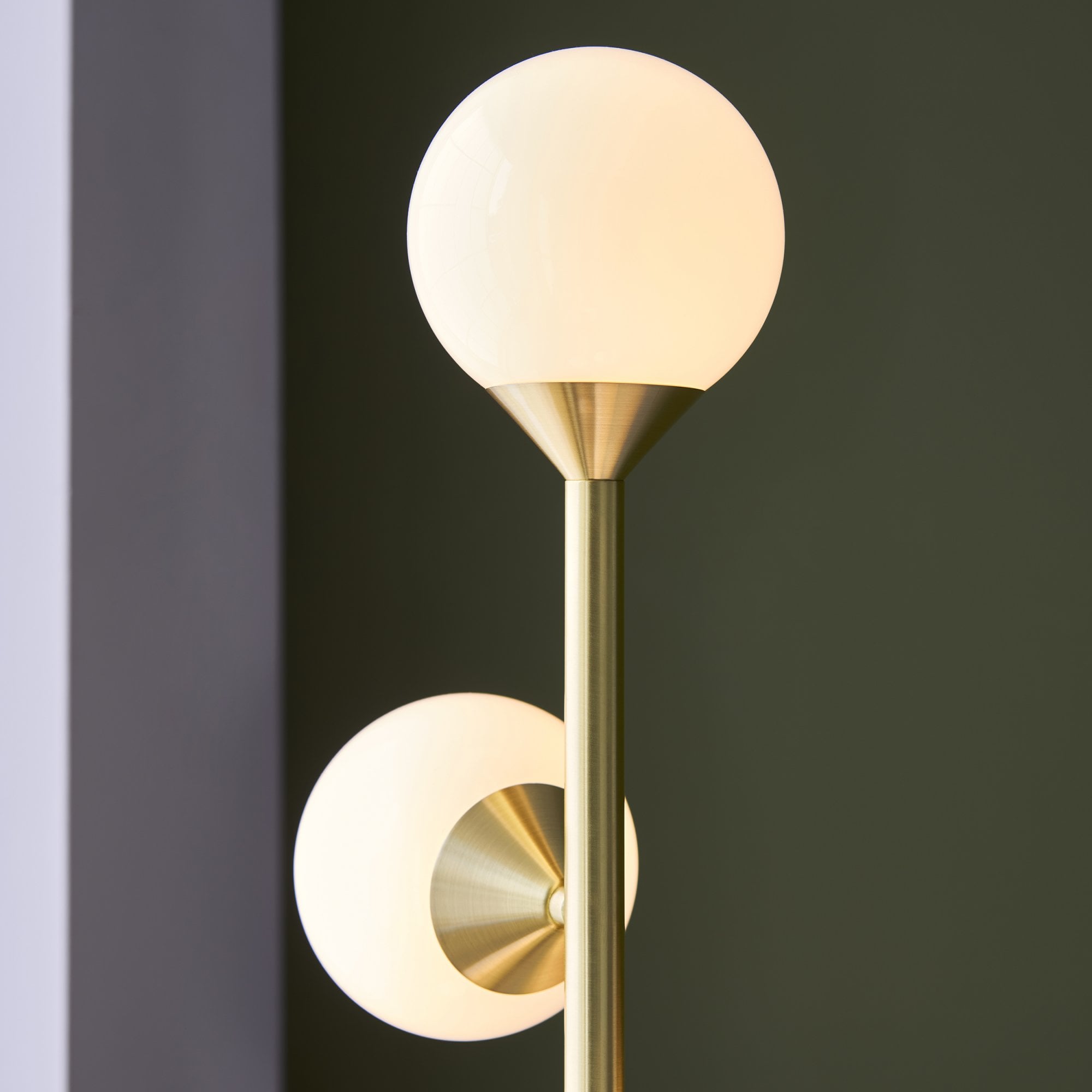 Utopia Lustre Floor Lamp - Satin Brass Plate & Gloss White Glass