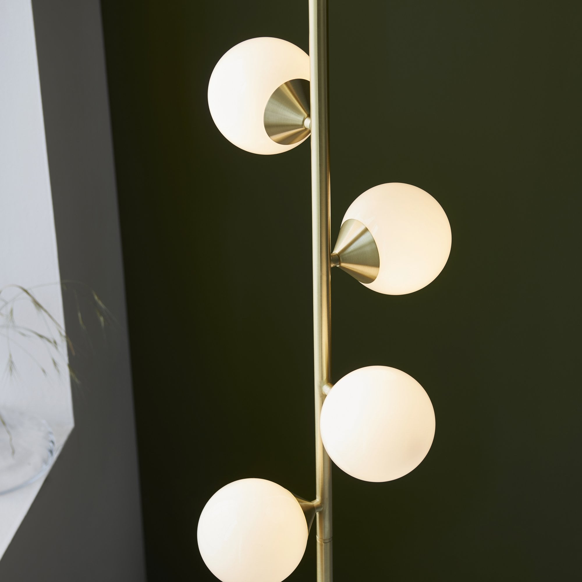 Utopia Lustre Floor Lamp - Satin Brass Plate & Gloss White Glass