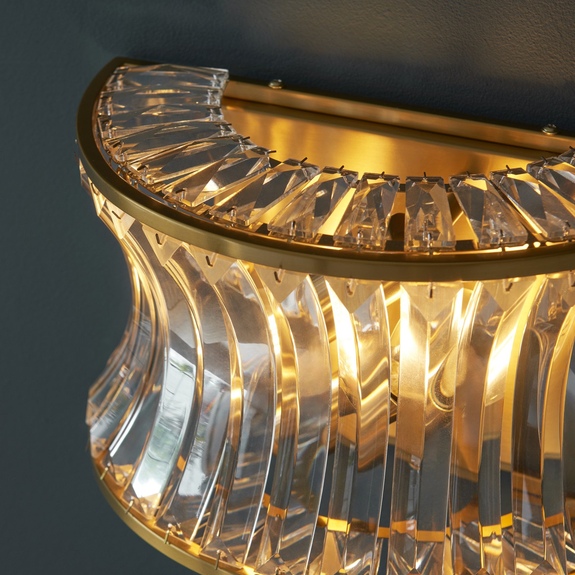 Utopia Bow 2 Light Wall Light - Warm Brass Plate with Crystal & Clear Glass