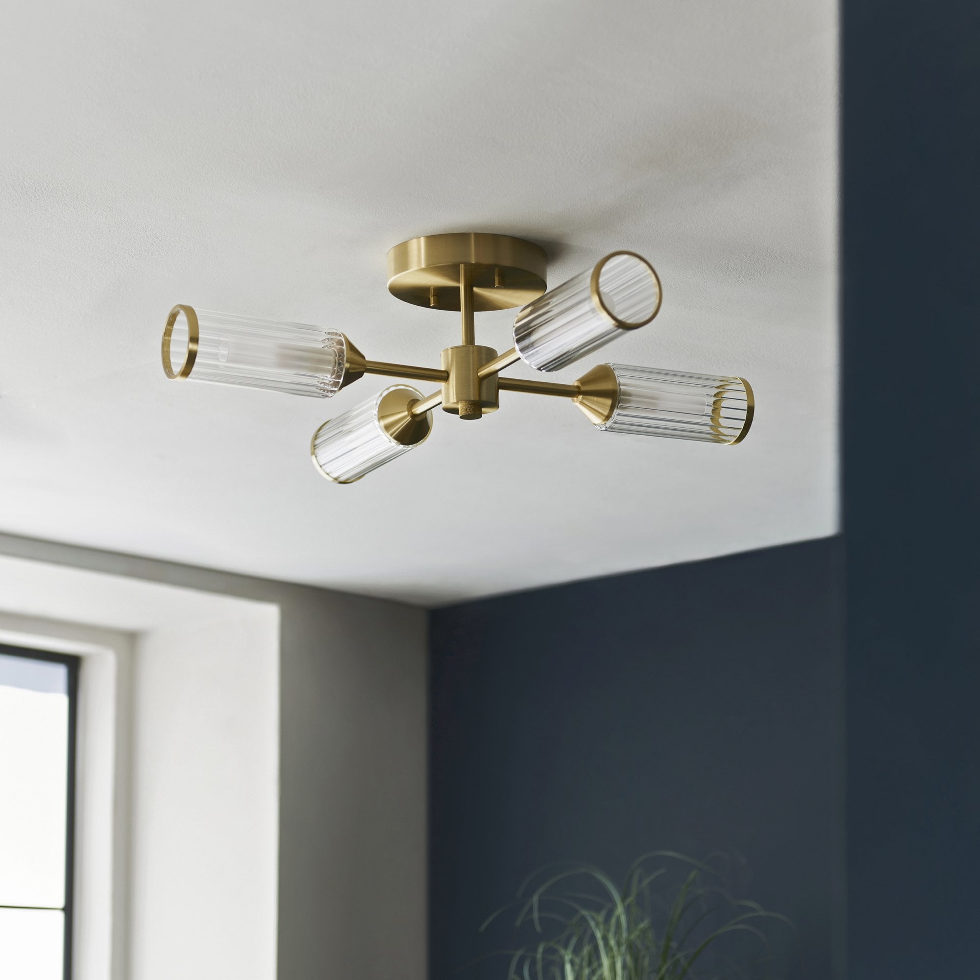 Utopia Matrix 4 Light Semi-Flush - Satin Brass Plate with Clear & Frosted Glass
