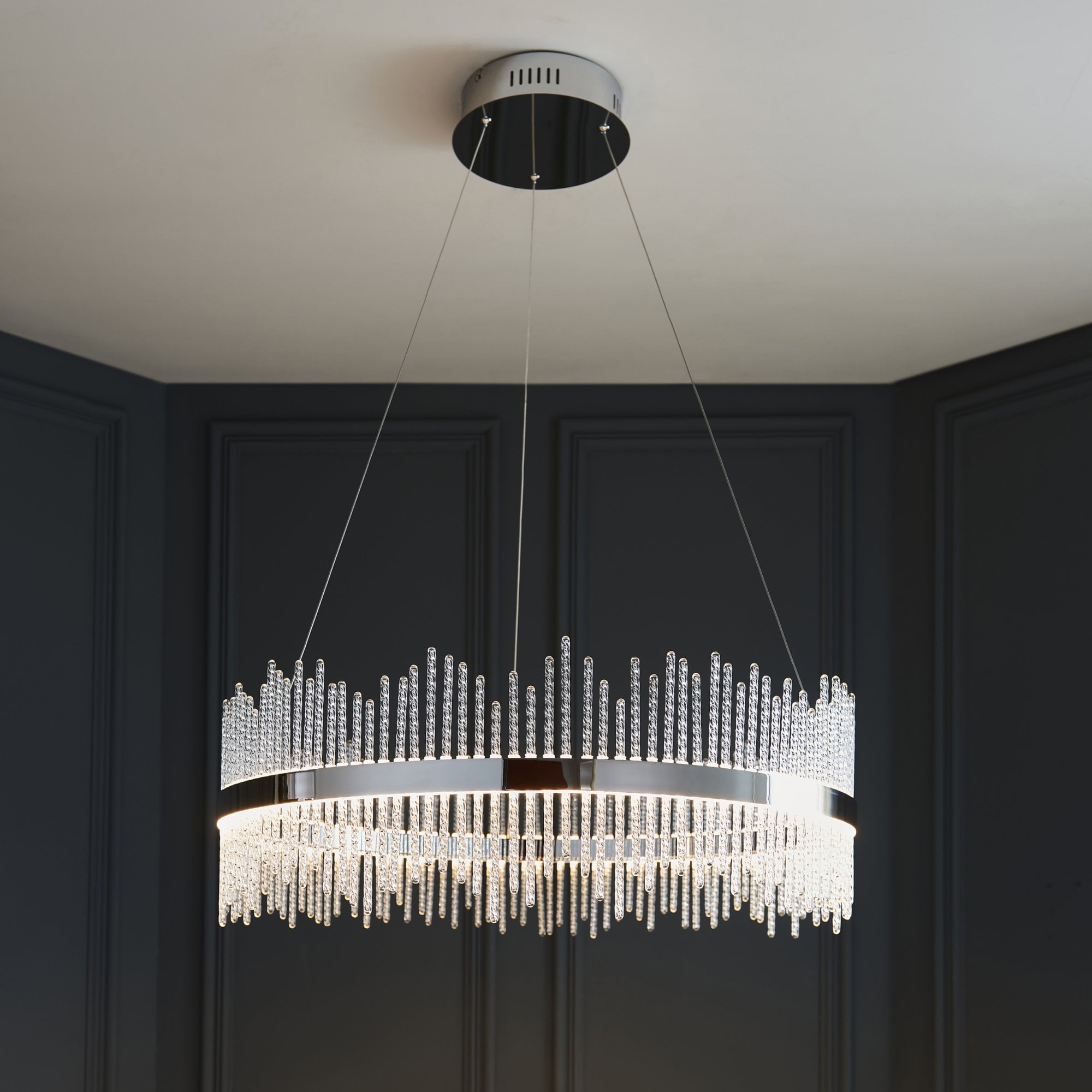 Utopia Twist Large Pendant - Chrome Plate & Clear Glass - 70cm diameter