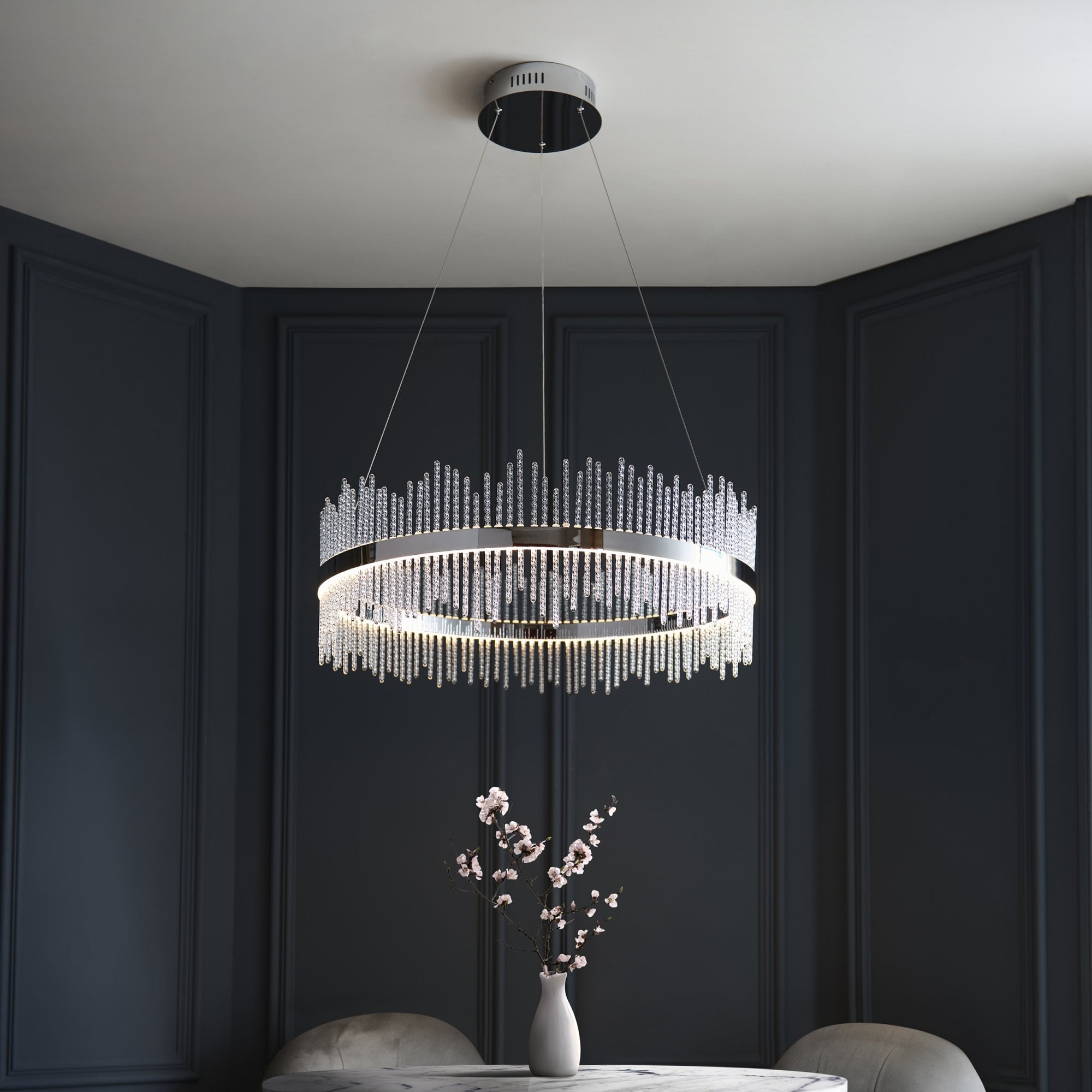 Utopia Twist Large Pendant - Chrome Plate & Clear Glass - 70cm diameter