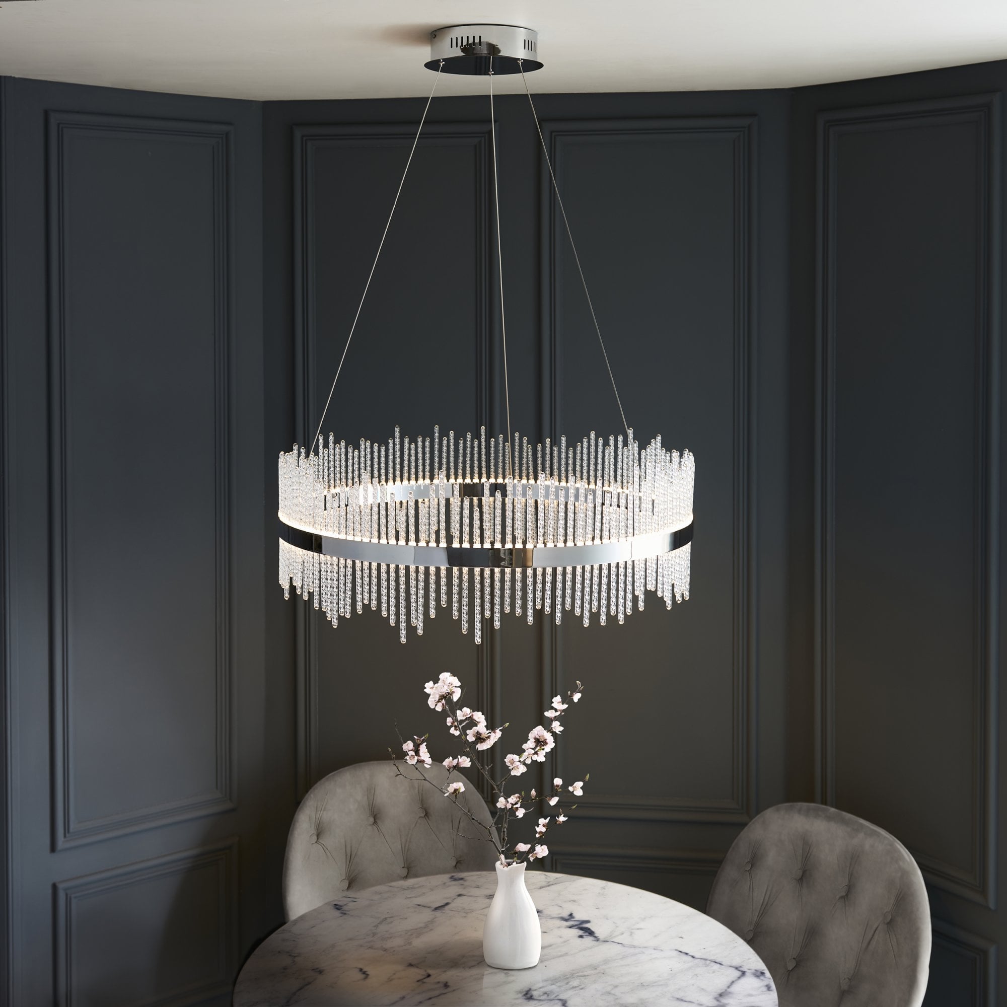 Utopia Twist Large Pendant - Chrome Plate & Clear Glass - 70cm diameter
