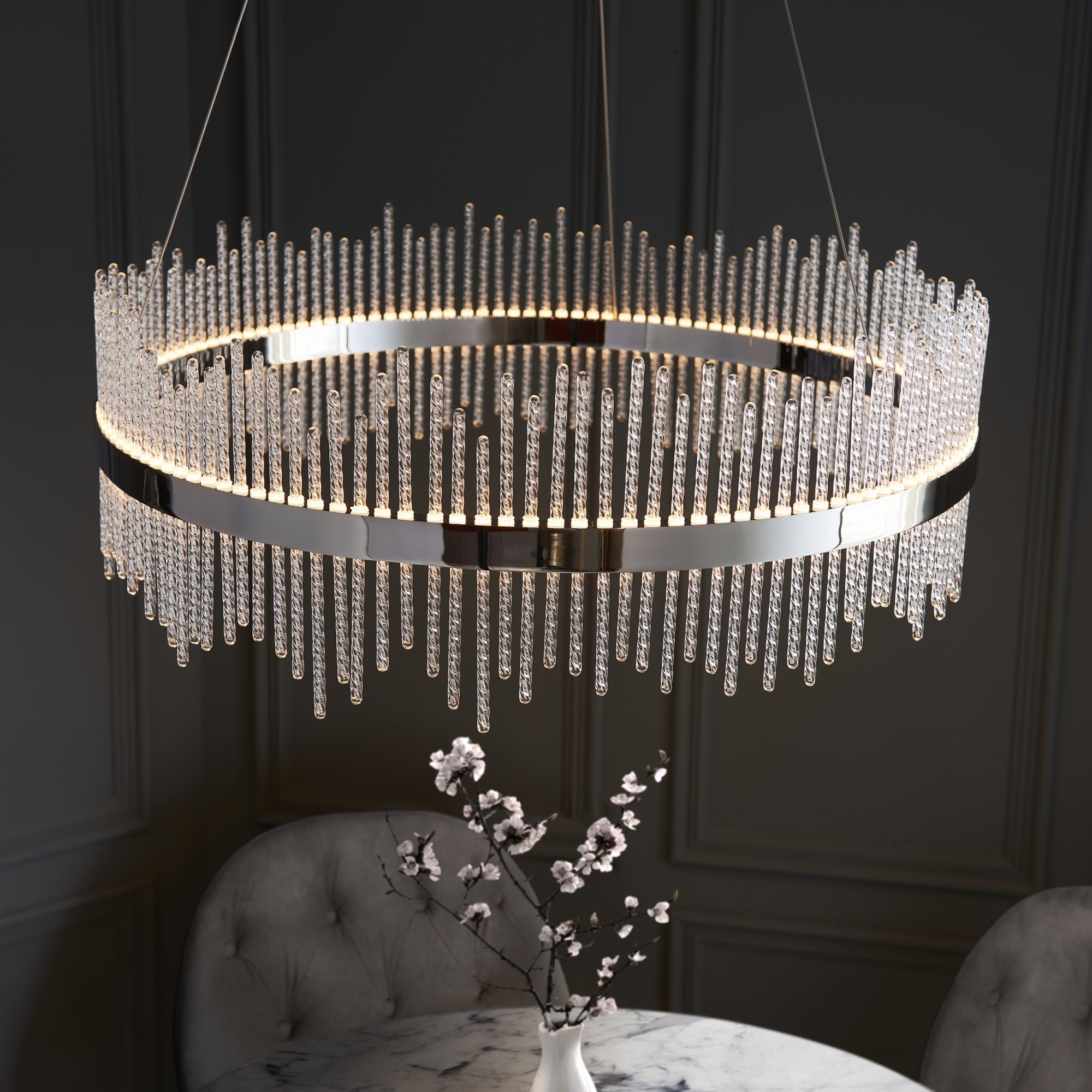Utopia Twist Large Pendant - Chrome Plate & Clear Glass - 70cm diameter