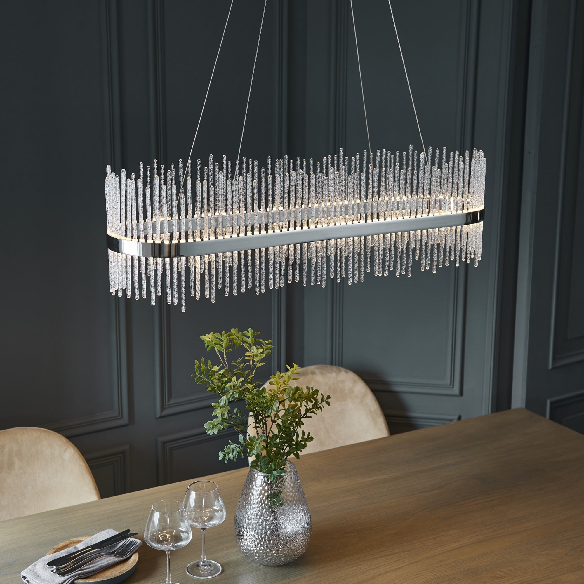 Utopia Twist Linear Pendant - Chrome Plate & Clear Glass