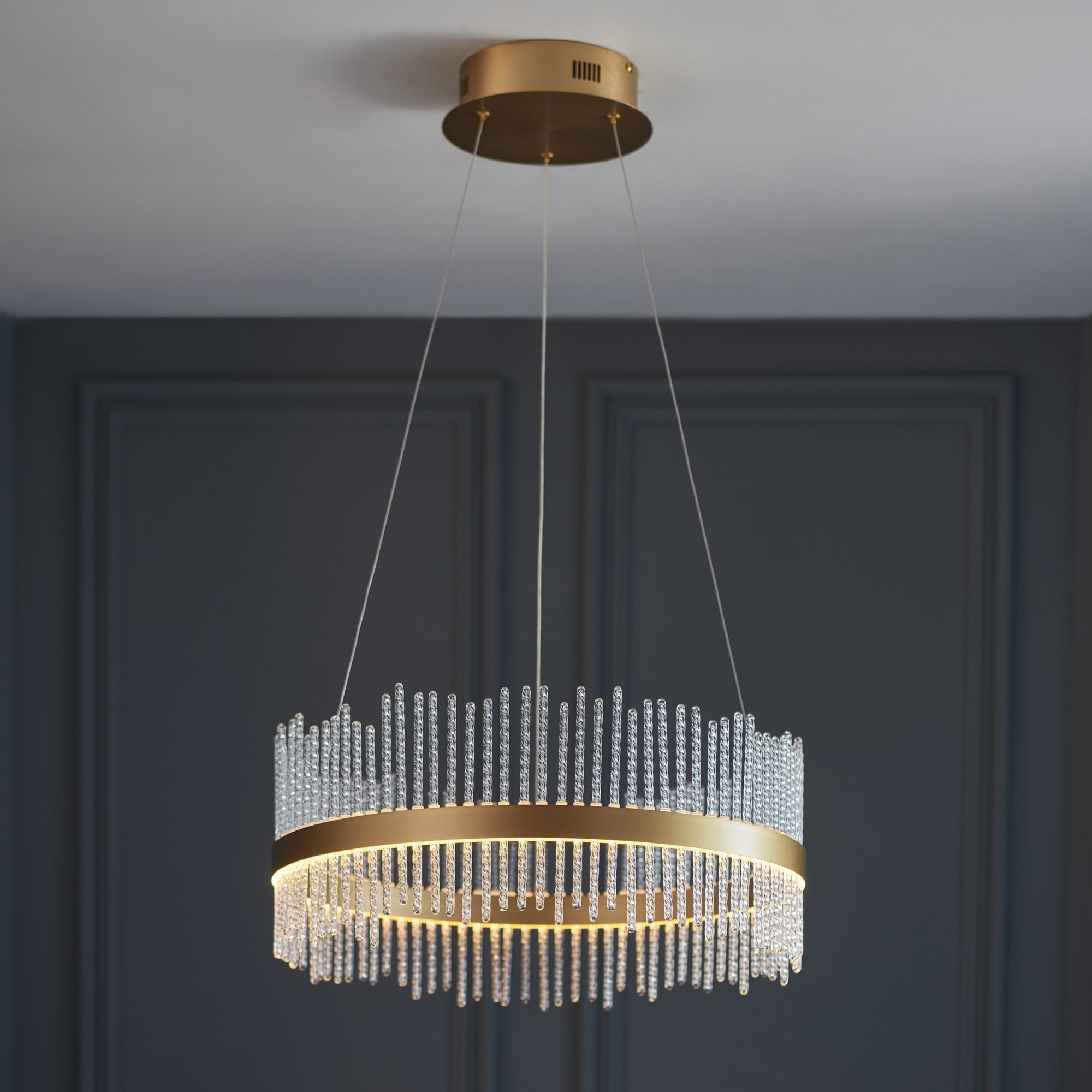Utopia Twist Medium Pendant - Brushed Gold Plate & Clear Glass - 51cm diameter