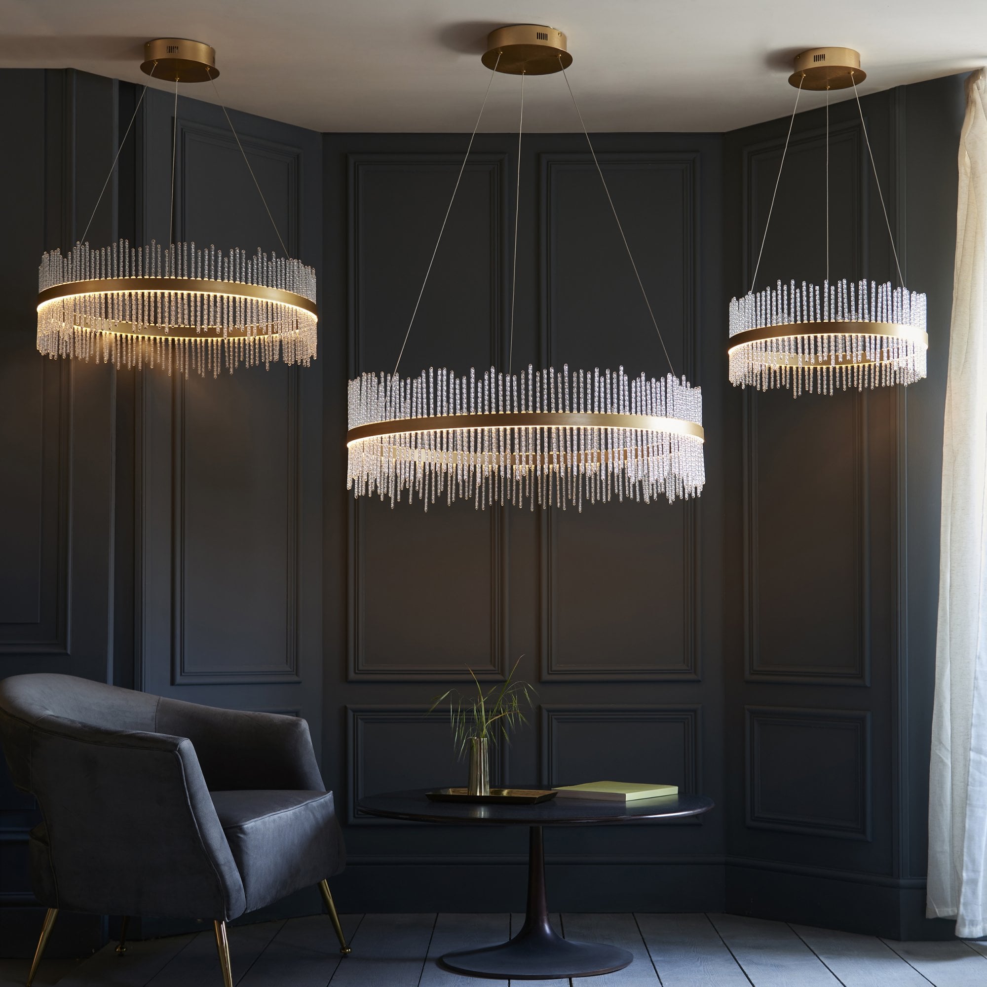 Utopia Twist Medium Pendant - Brushed Gold Plate & Clear Glass - 51cm diameter