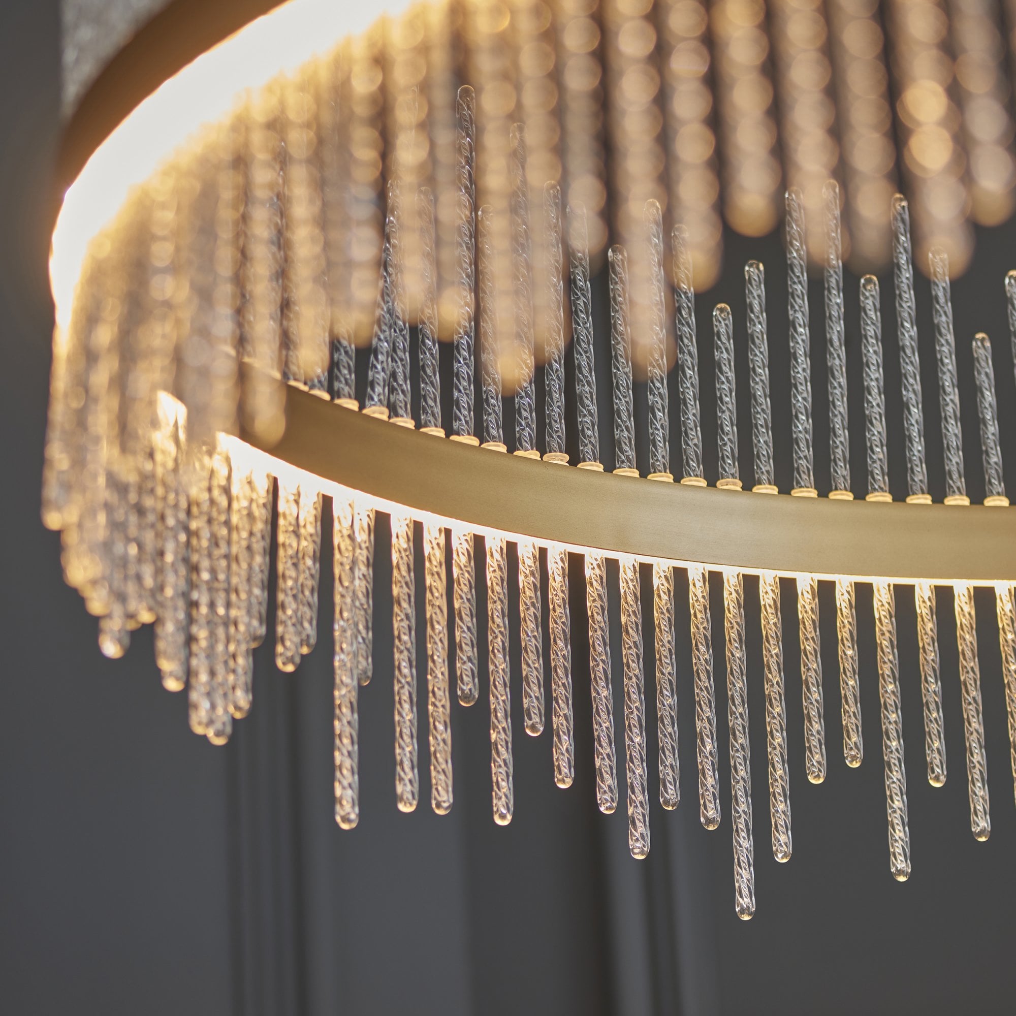 Utopia Twist Grand Pendant - Brushed Gold Plate & Clear Glass - 89cm diameter