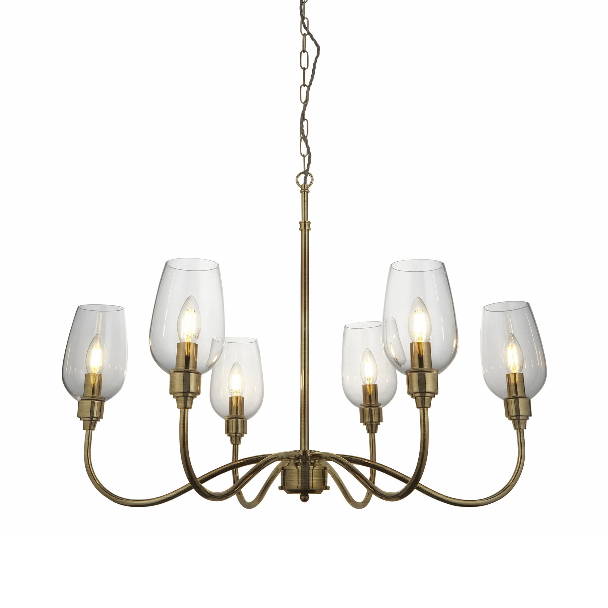 Utopia Walton 6 Light Pendant - Antique Brass Plate & Clear Glass