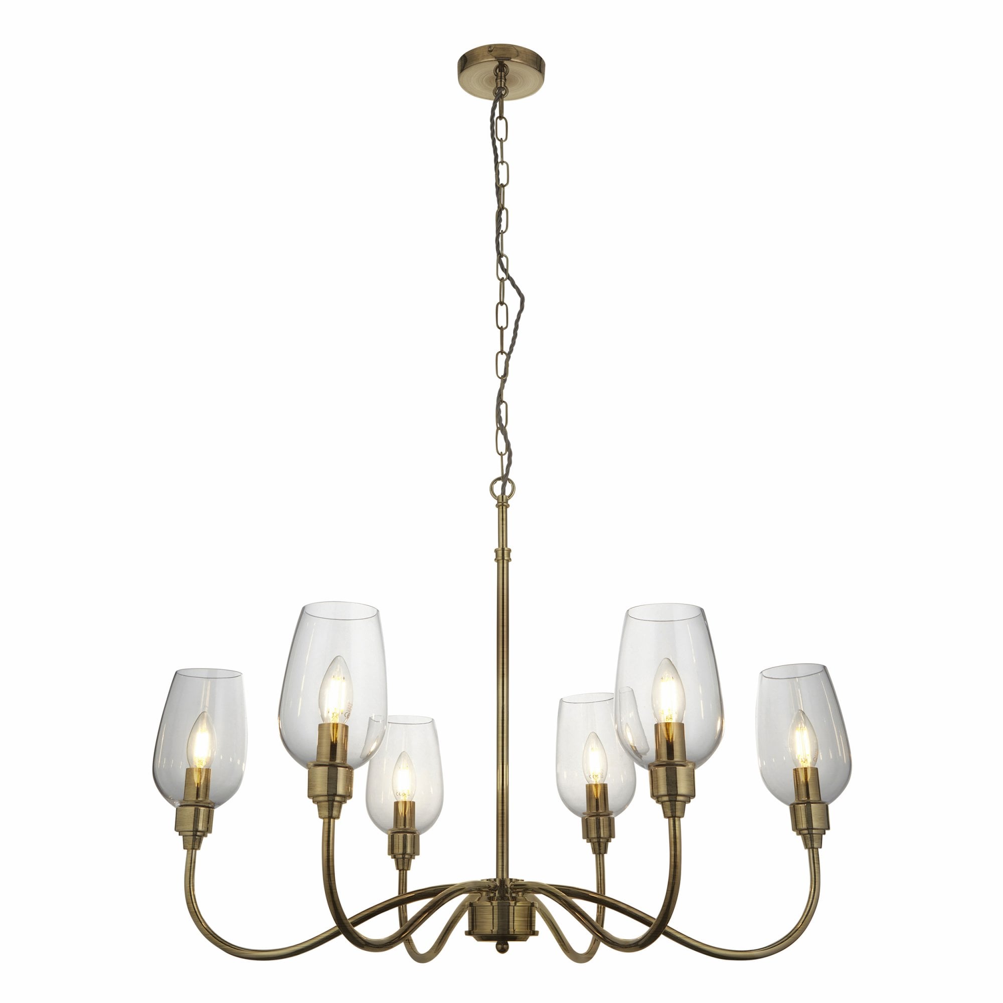 Utopia Walton 6 Light Pendant - Antique Brass Plate & Clear Glass