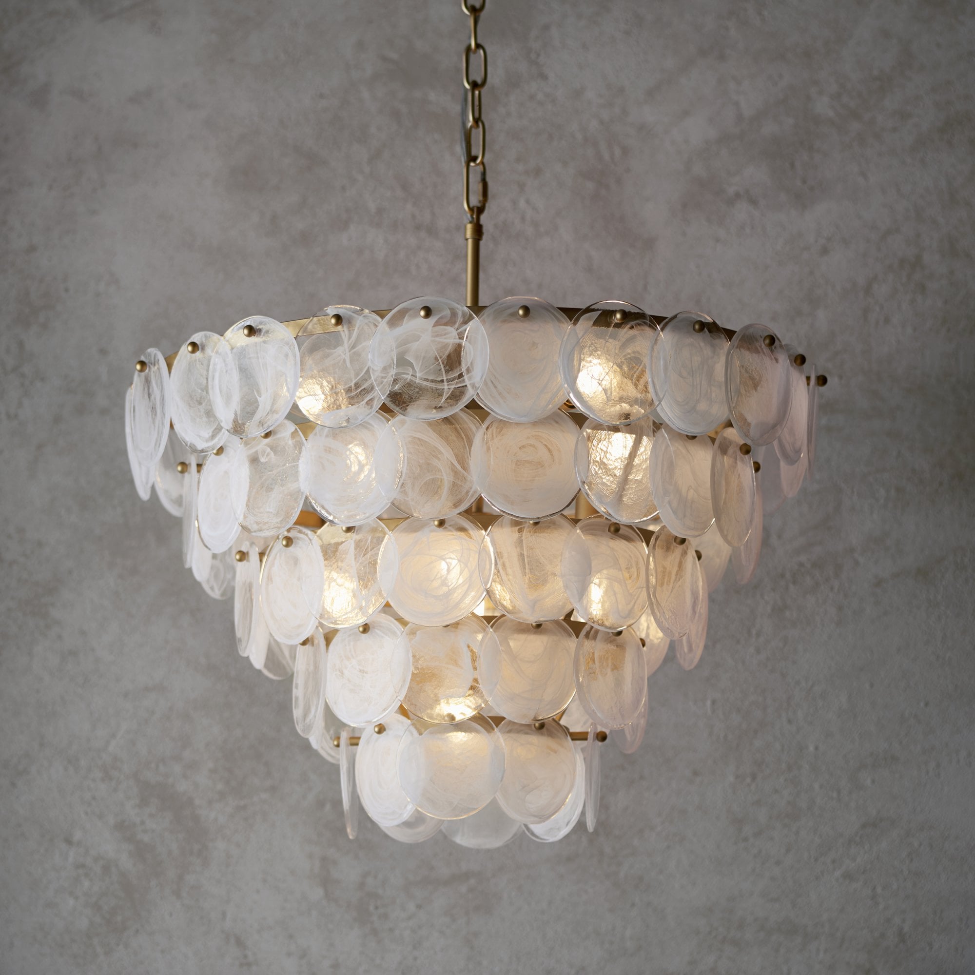 Utopia Scale 9 Light Pendant Chandelier - Antique Gold Paint with White & Clear Glass