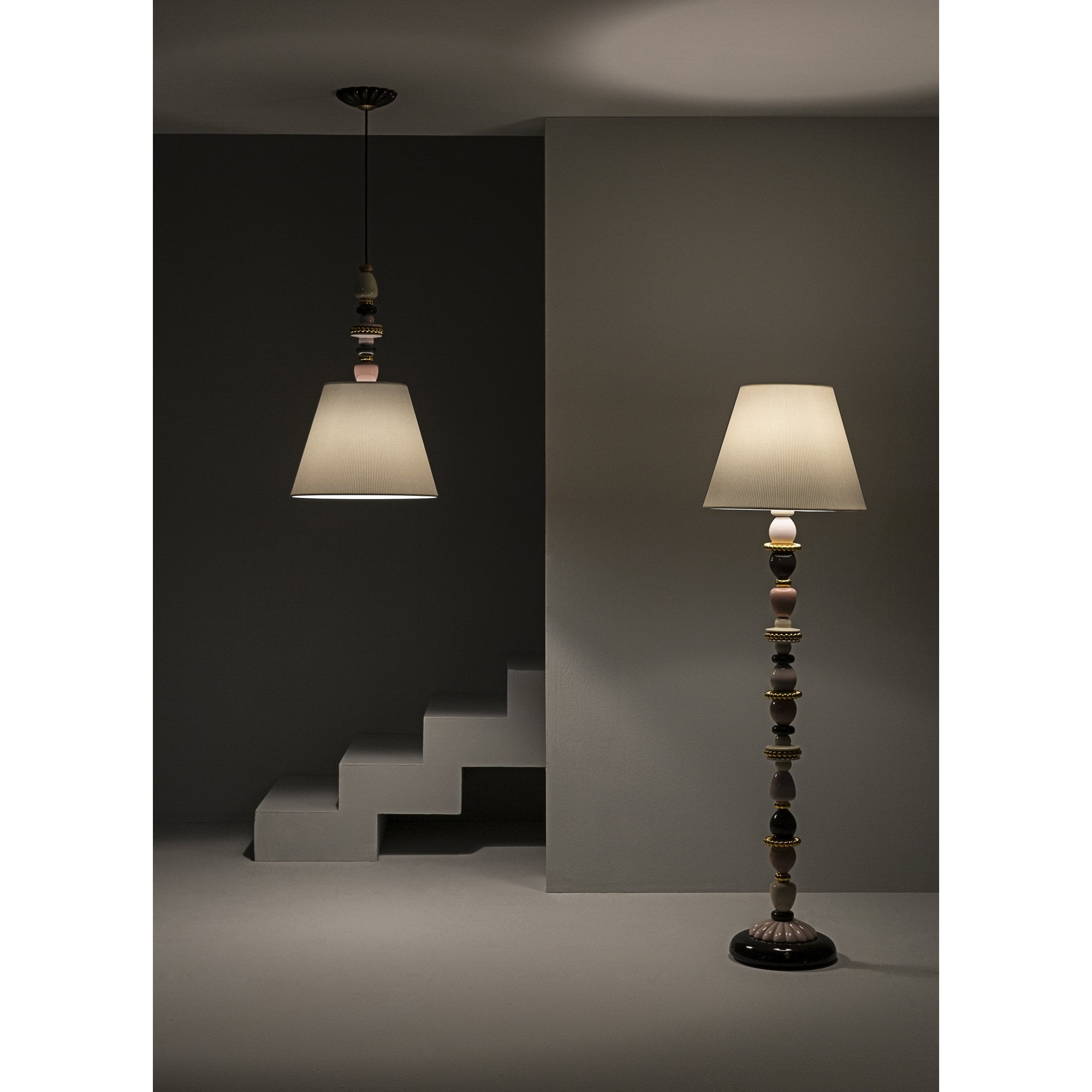 Lladro Firefly Floor Lamp - Pink & Golden Luster