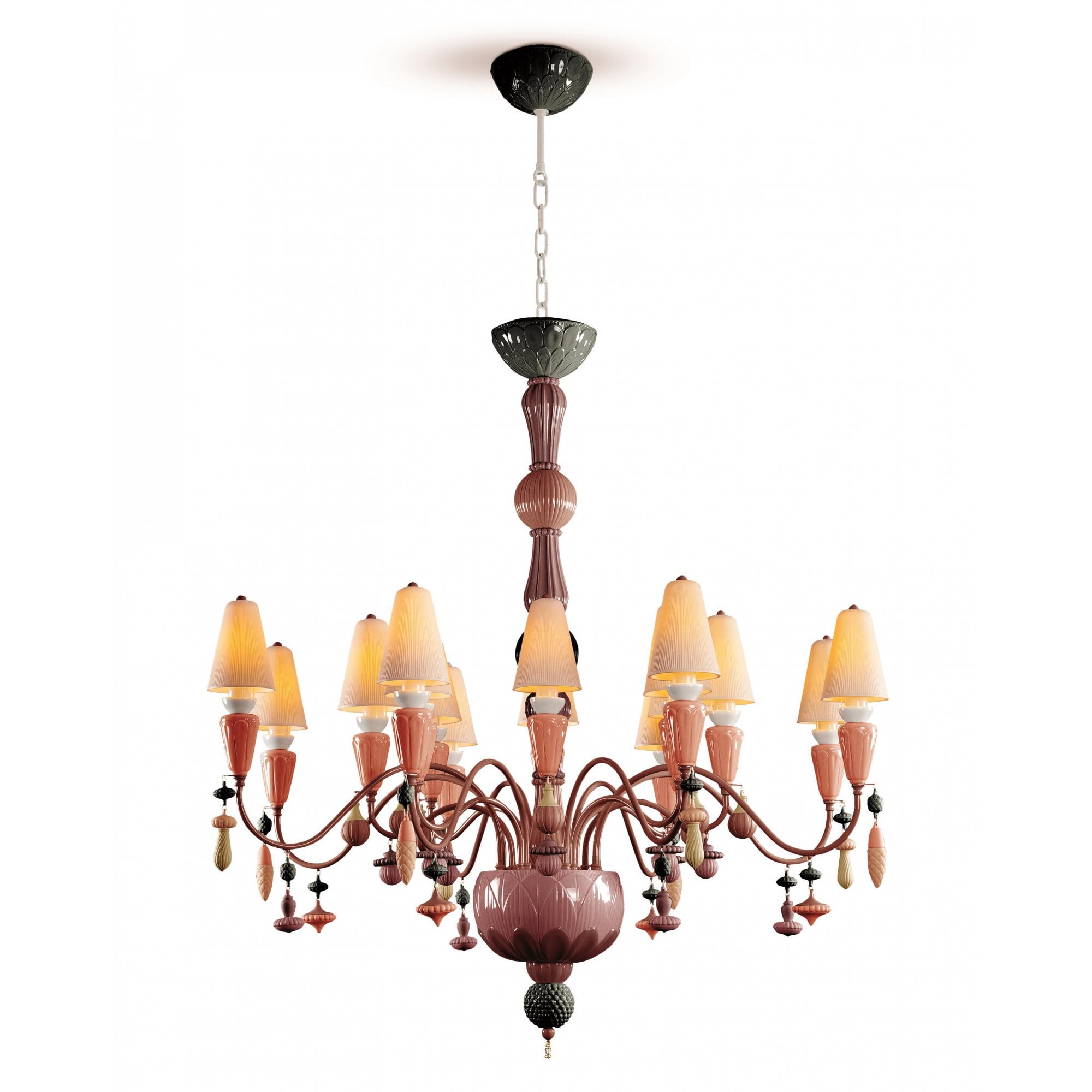 Lladro Ivy & Seed Medium Flat 16 Light Chandelier - Red Coral