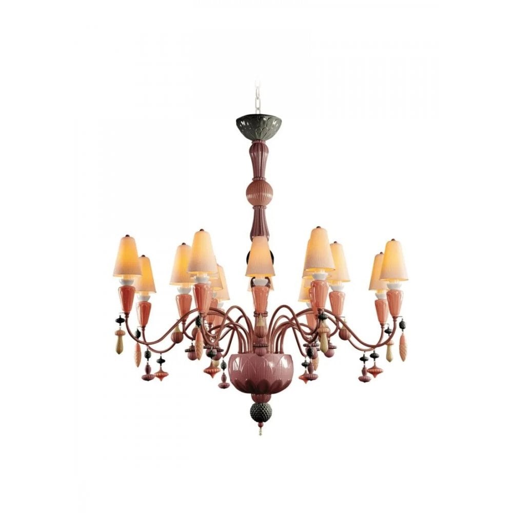 Lladro Ivy & Seed Medium Flat 16 Light Chandelier - Red Coral