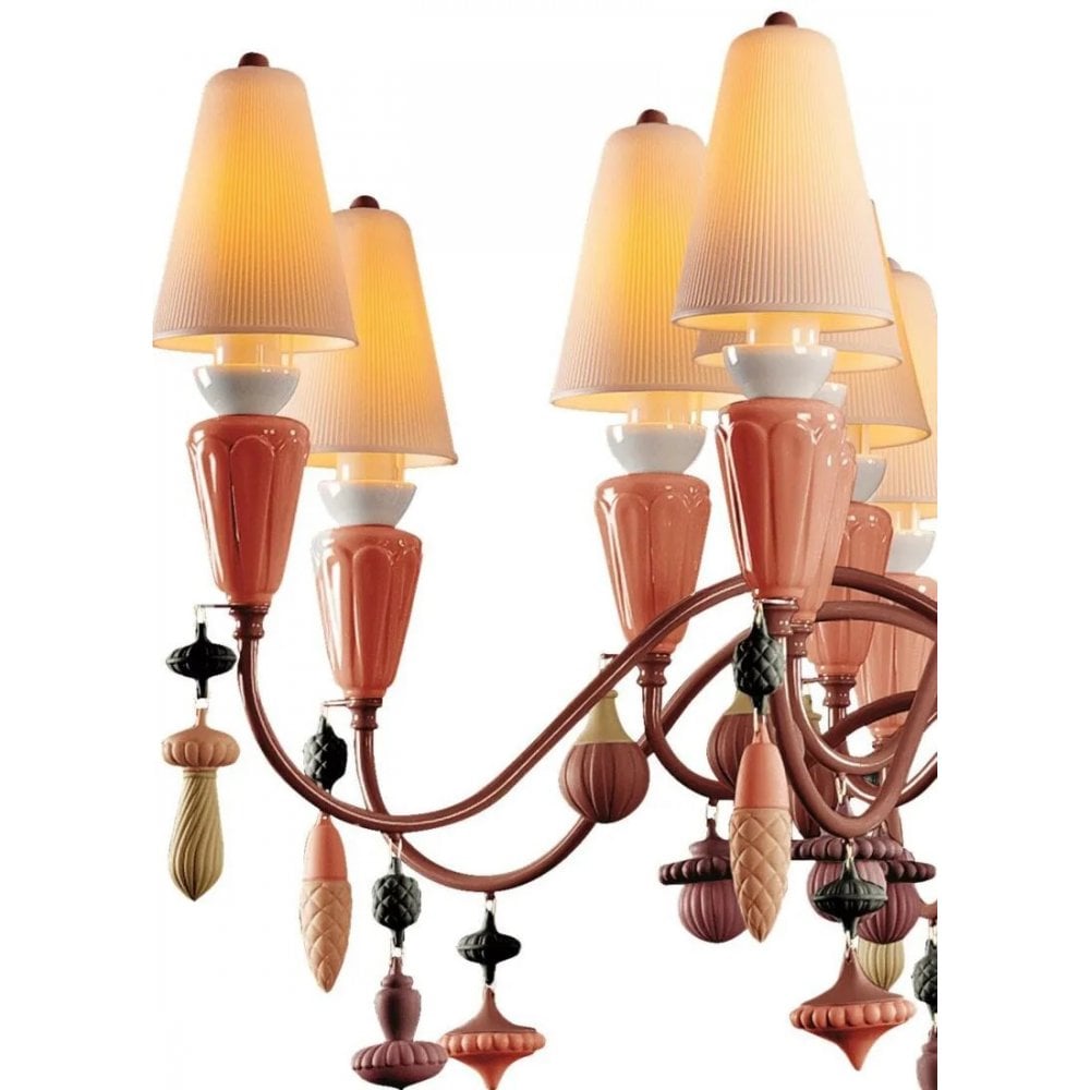 Lladro Ivy & Seed Medium Flat 16 Light Chandelier - Red Coral