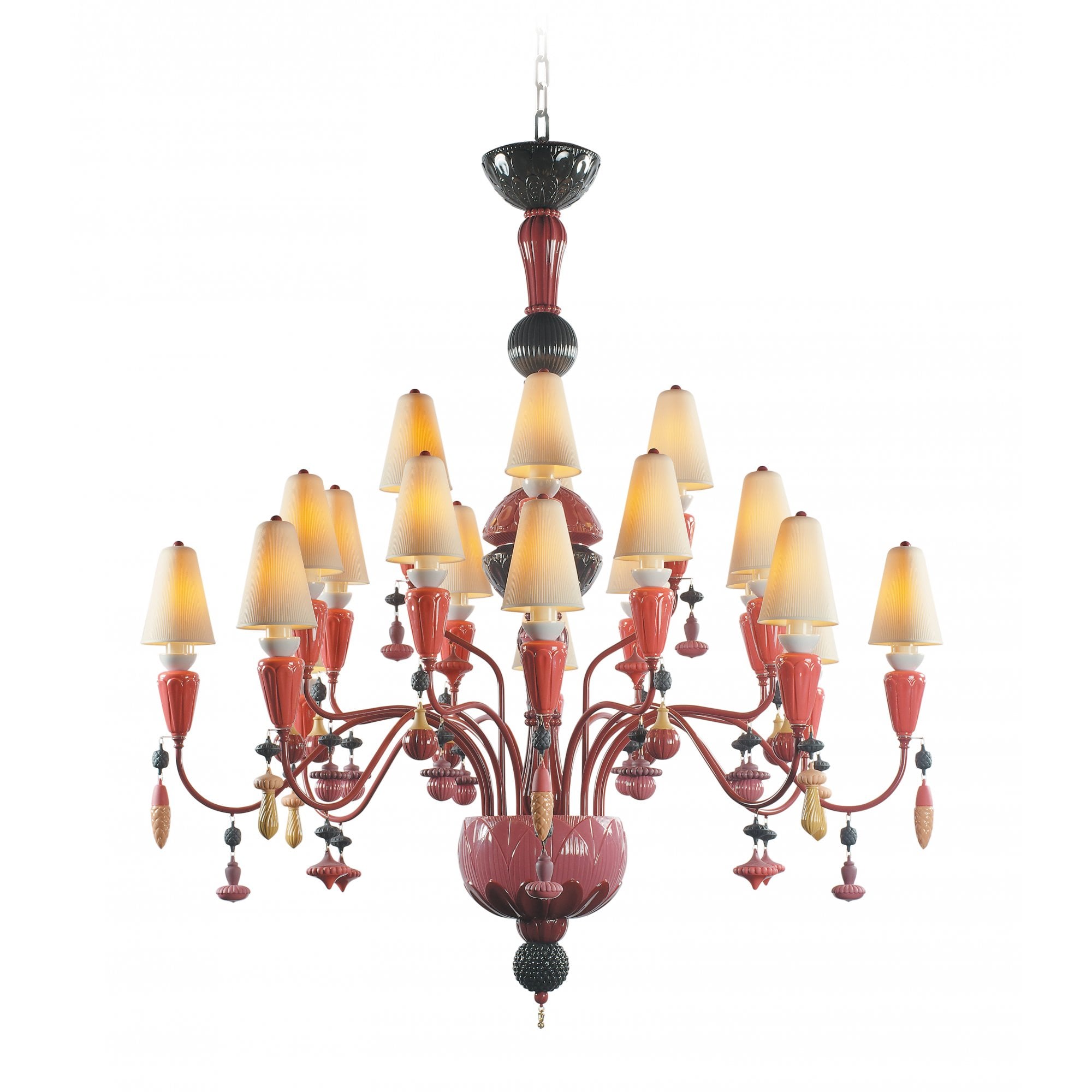 Lladro Ivy & Seed Medium 20 Light Chandelier - Red Coral
