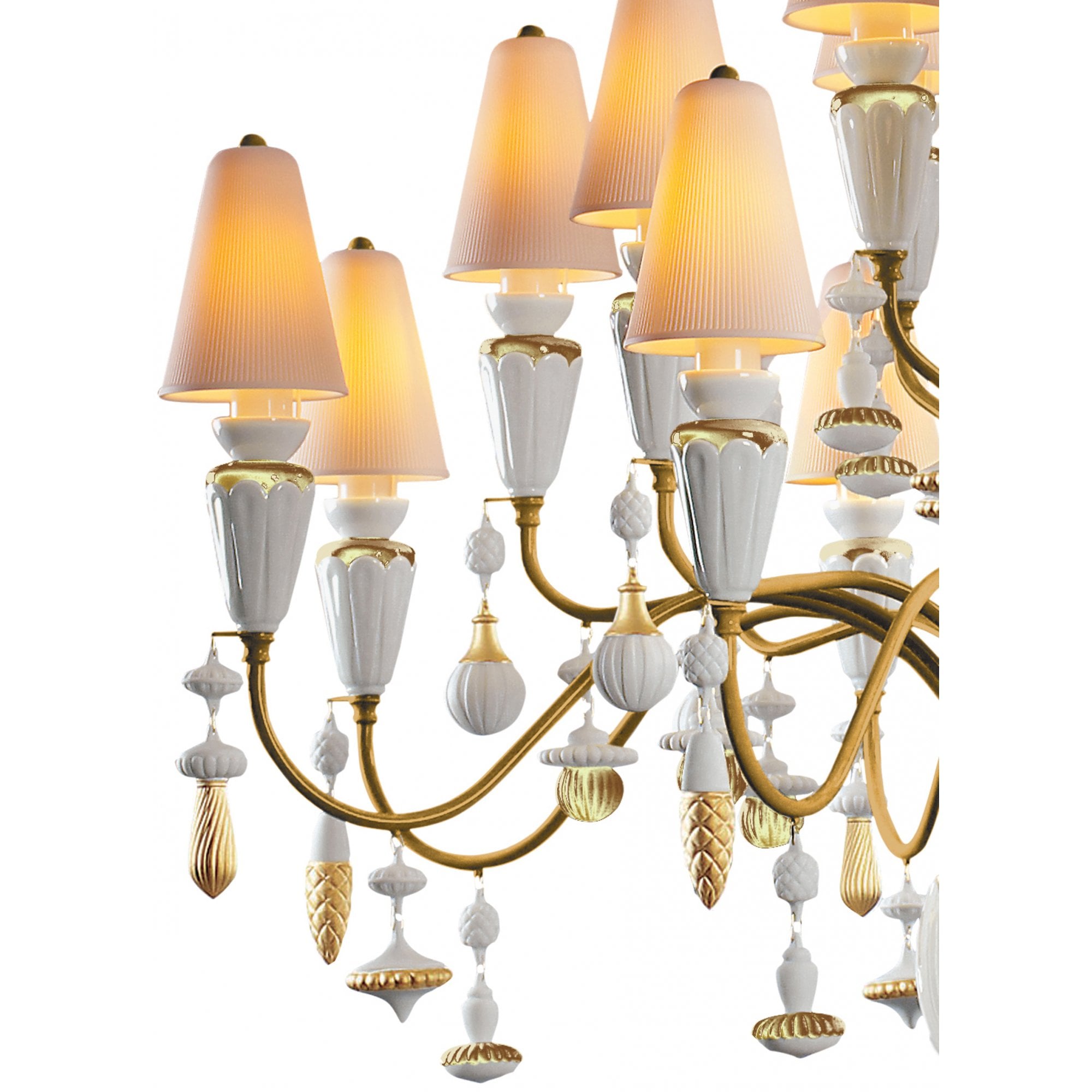 Lladro Ivy & Seed Medium 20 Light Chandelier - White & Golden Luster