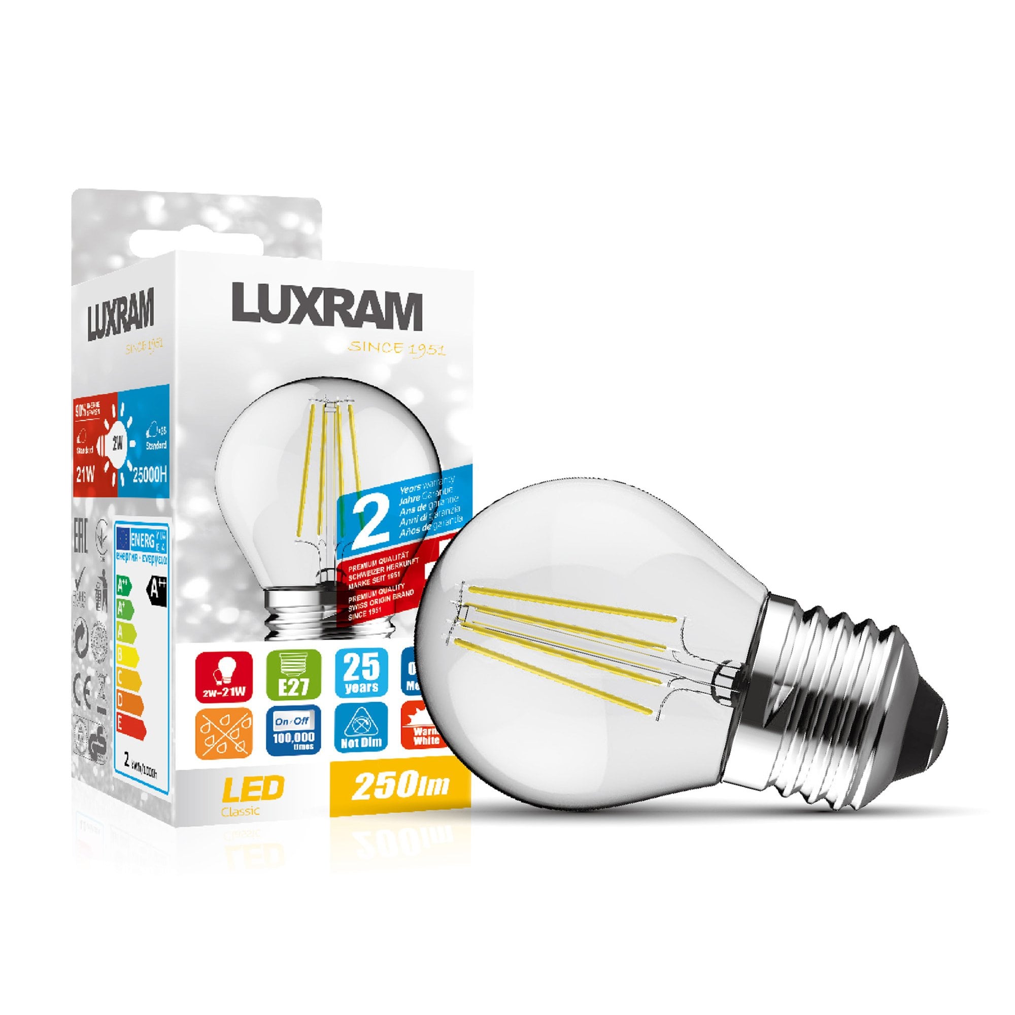 Luxram Value Classic 4W E27 LED Ball Warm White - 2700K - Dimmable