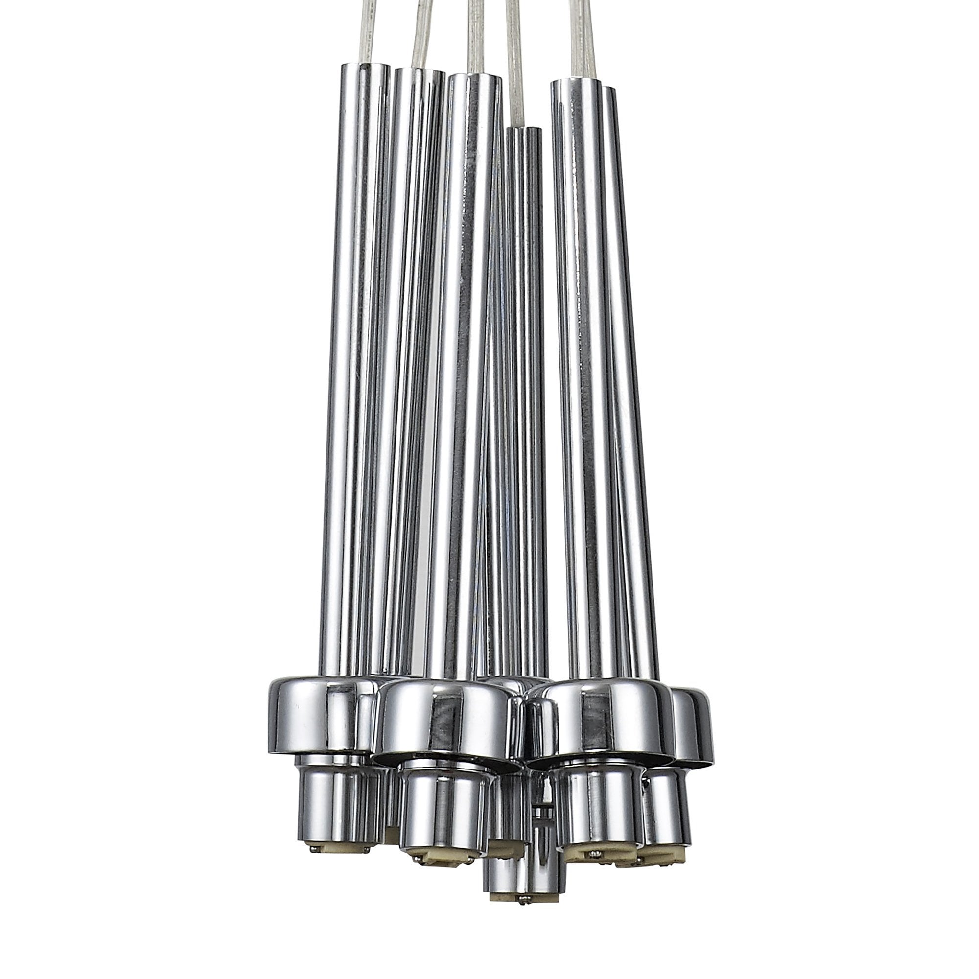 Fabula Tamworth 7 Light Cluster Pendant - Round Shades with Inner Frosted Globes - Polished Chrome, Copper & Frosted Glass