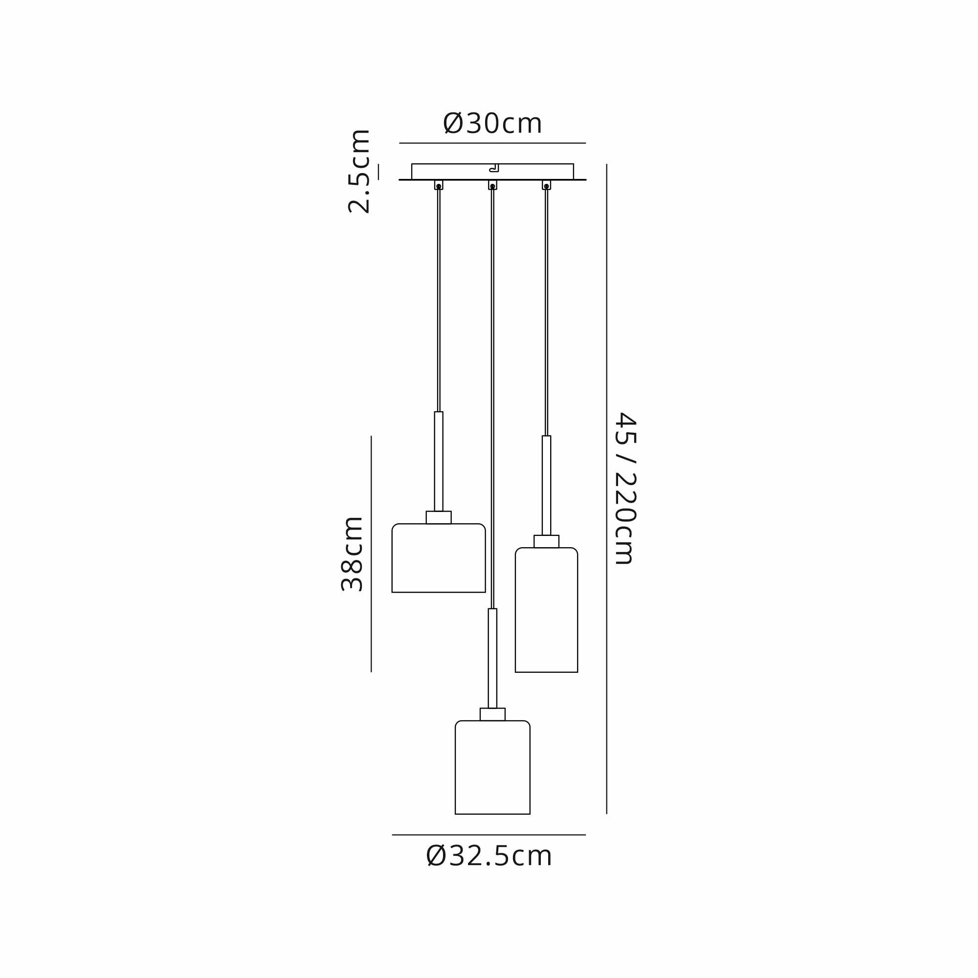 Fabula Tamworth 3 Light Round Pendant - Mixed Cylinder Shades - Polished Chrome & Cognac Glass