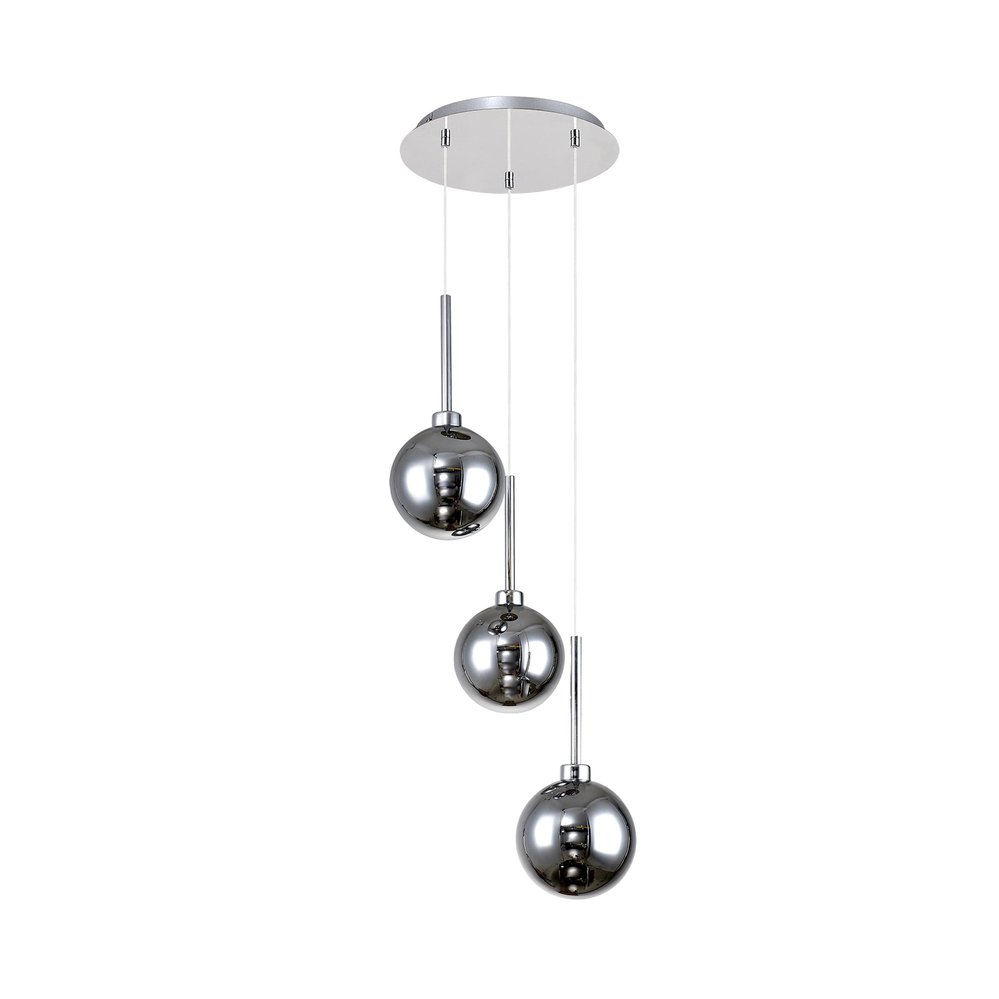 Fabula Tamworth 3 Light Round Pendant - Round Shades with Inner Frosted Globes - Polished Chrome, Chrome & Frosted Glass