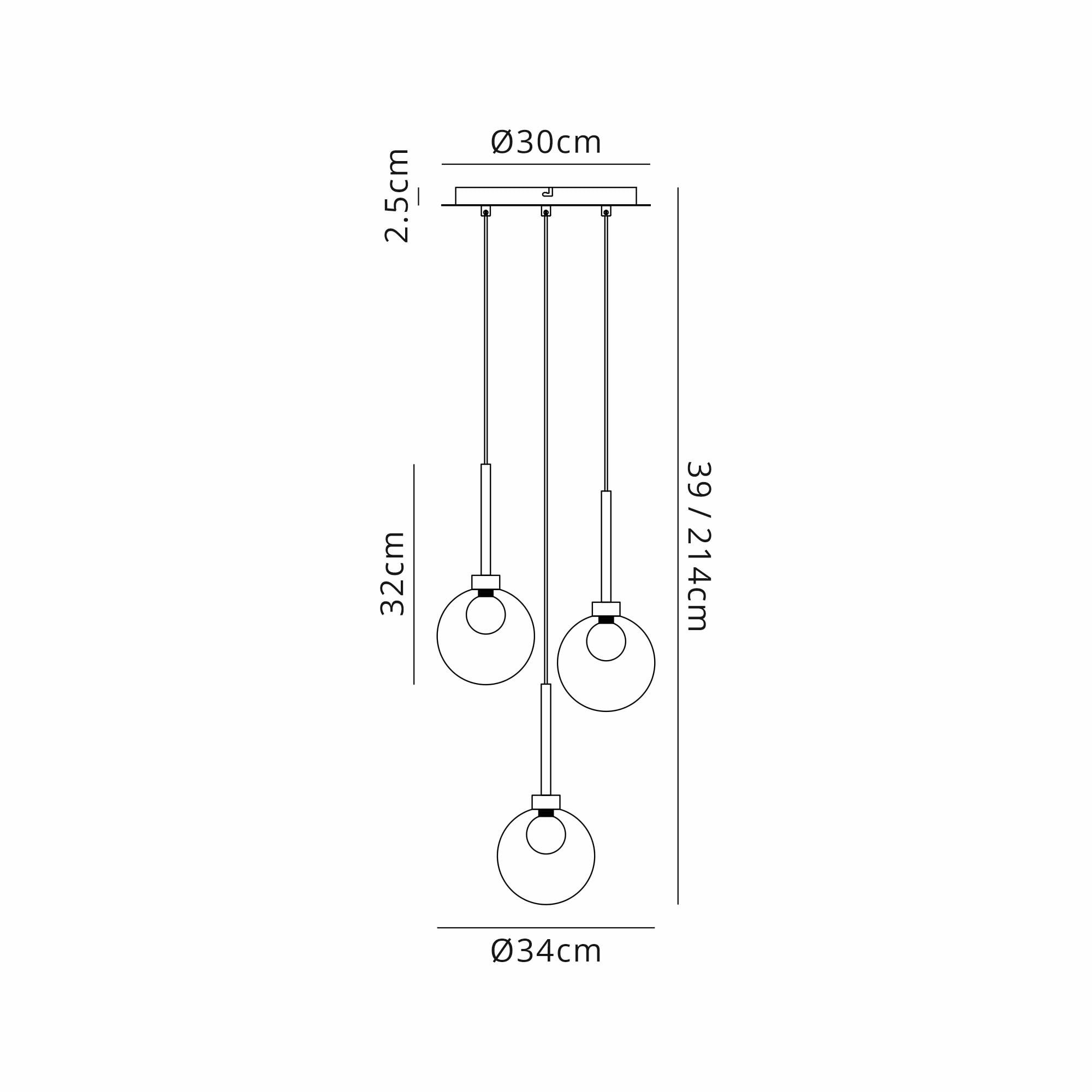 Fabula Tamworth 3 Light Round Pendant - Round Shades with Inner Frosted Globes - Polished Chrome, Copper & Frosted Glass
