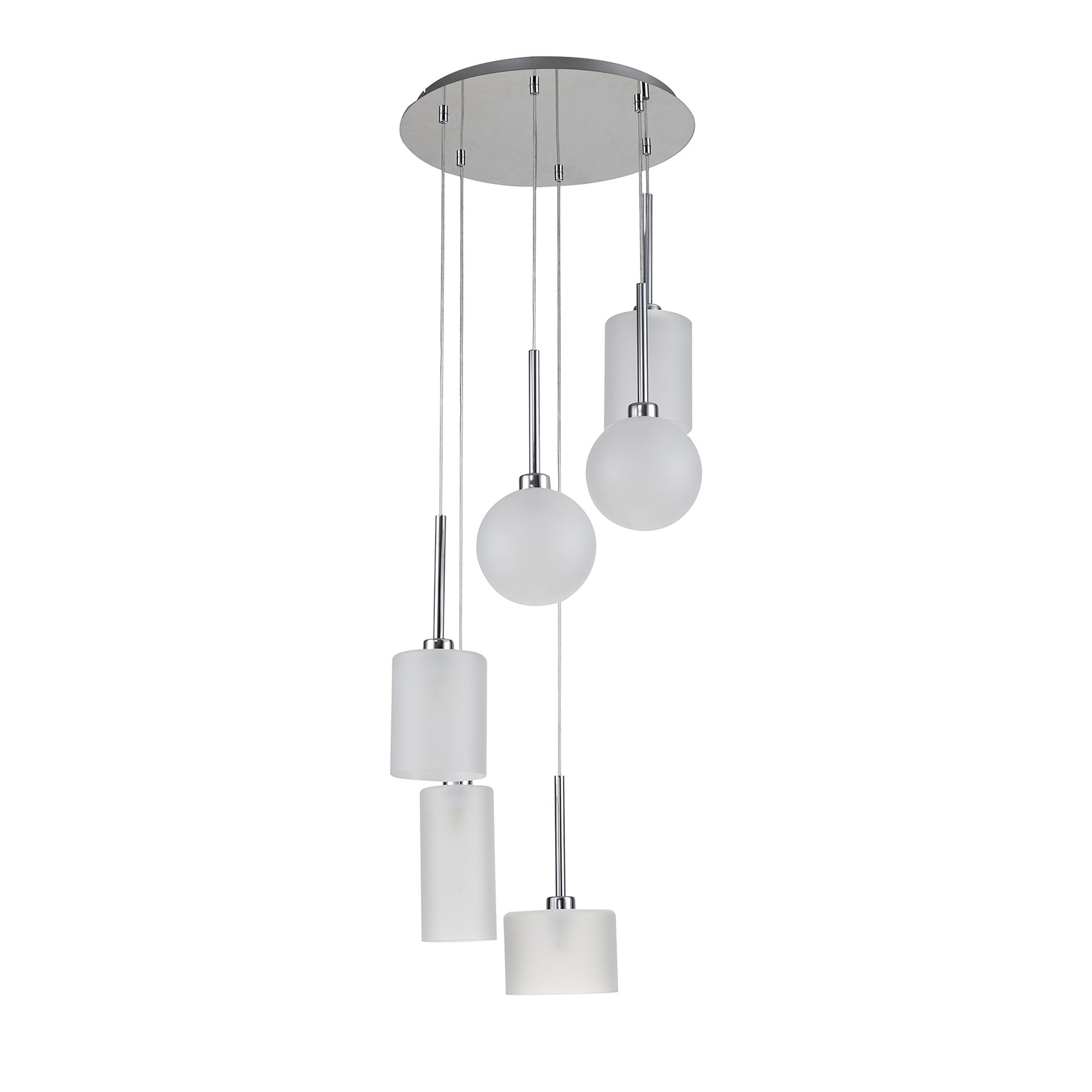 Fabula Tamworth 6 Light Round Pendant - Mixed Shades G - Polished Chrome & Frosted Glass