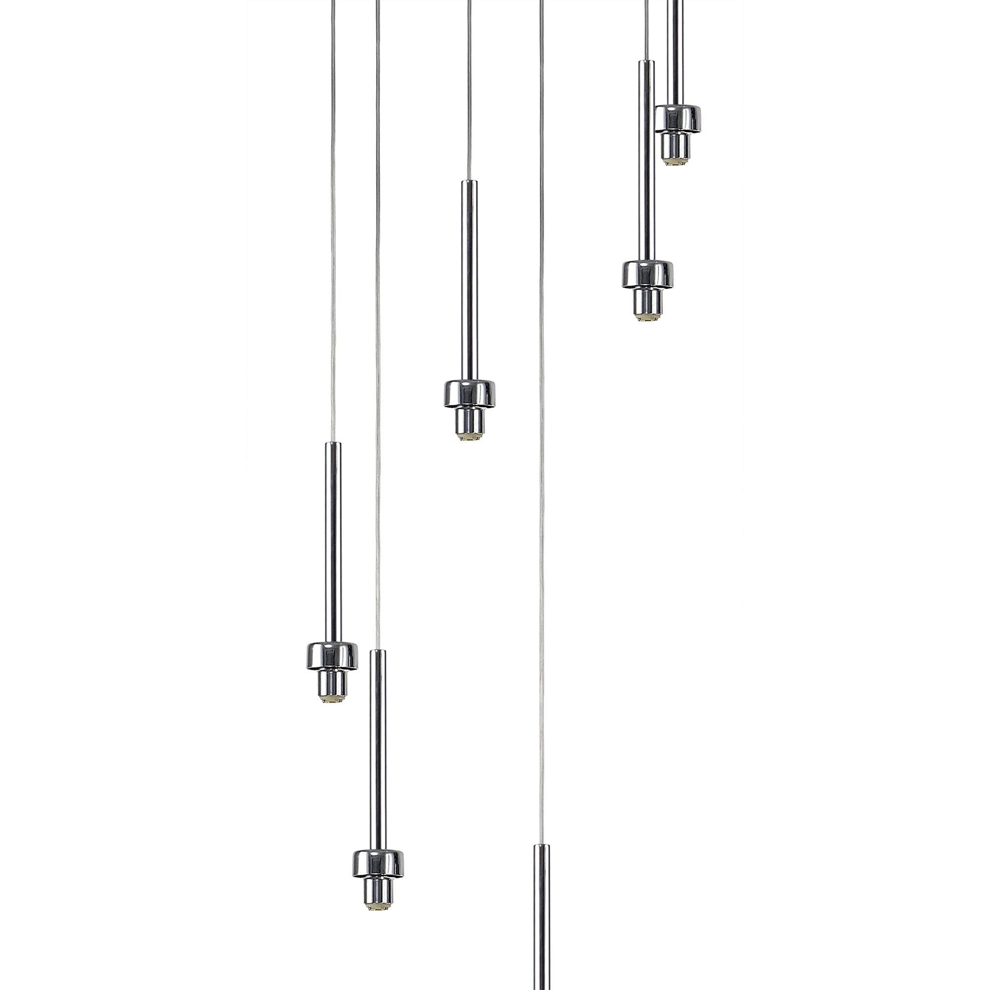 Fabula Tamworth 6 Light Round Pendant - Round Shades with Inner Frosted Globes - Polished Chrome, Copper & Frosted Glass