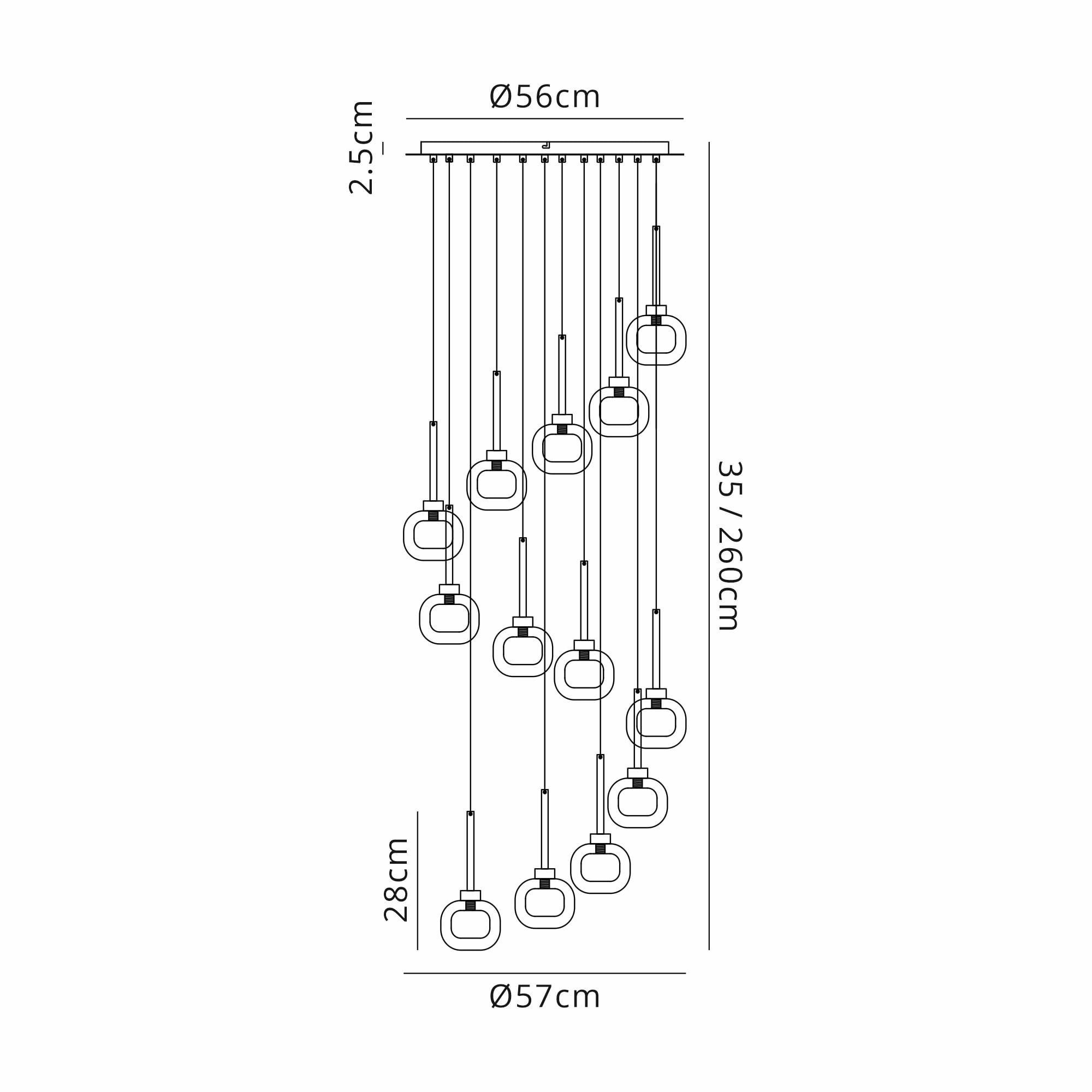 Fabula Tamworth 13 Light Round Pendant - Flattened Round Shades with Inner Frosted Globes - Polished Chrome, Clear & Frosted Glass