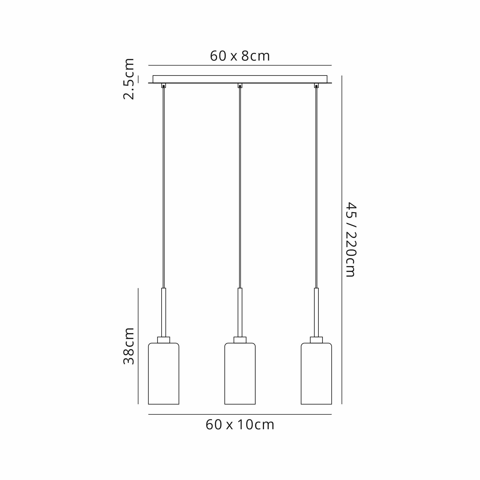 Fabula Tamworth 3 Light Linear Pendant - Tall Cylinder Shades - French Gold & Copper Glass