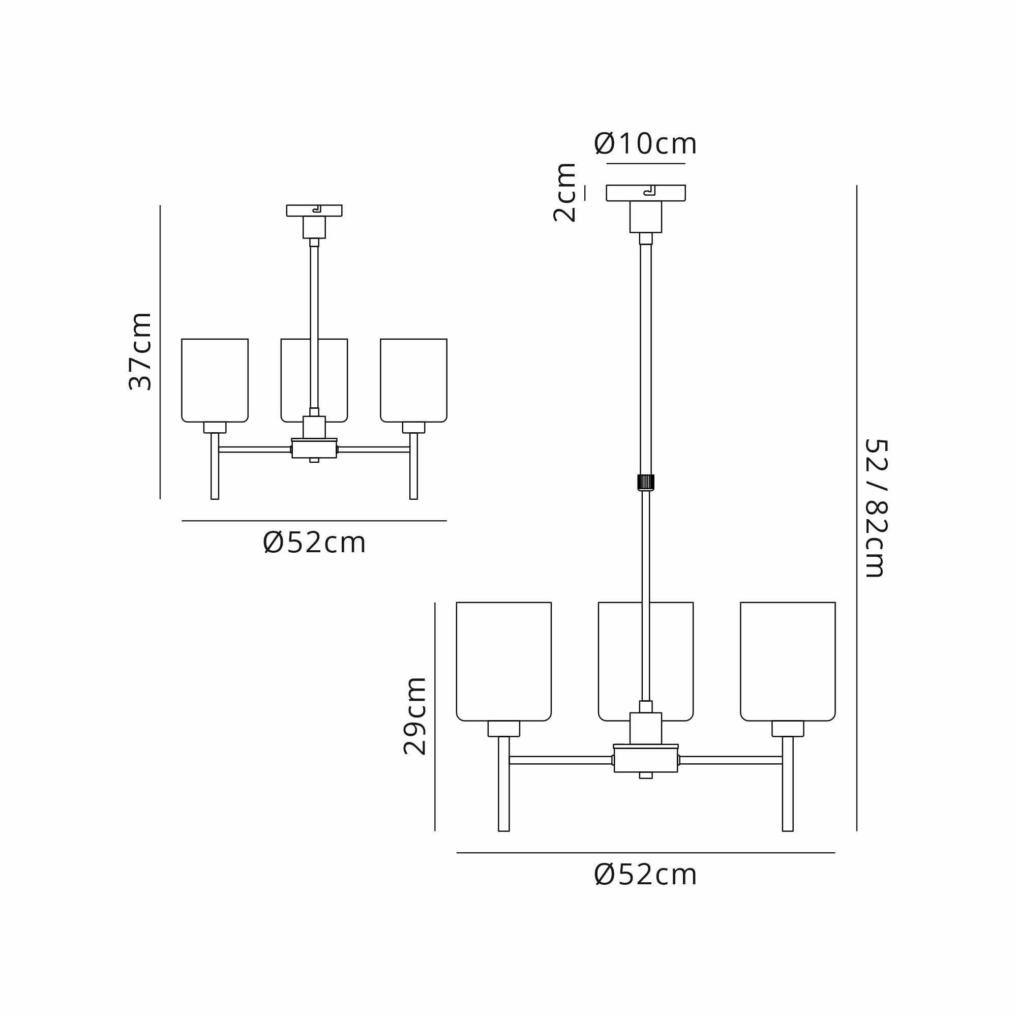 Fabula Tamworth 3 Light Telescopic Semi Flush - Medium Cylinder Shades - French Gold & Chrome Glass
