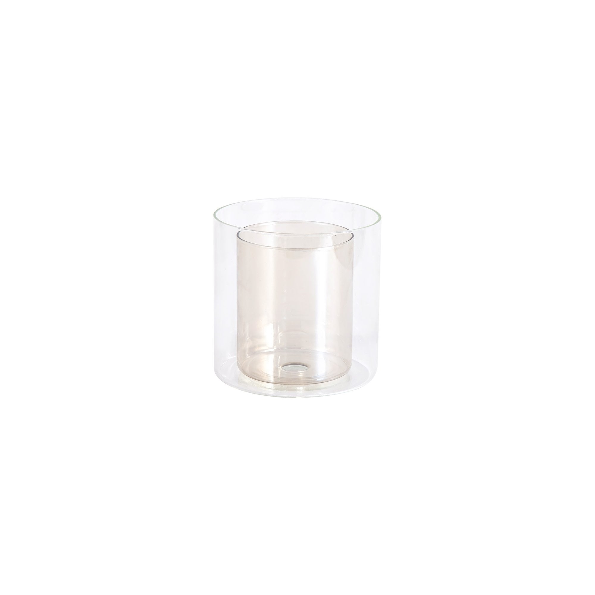 Fabula Tamworth 3 Light Telescopic Semi Flush - Medium Cylinder Shades with Clear Outer Glass - French Gold, Cognac & Clear Glass