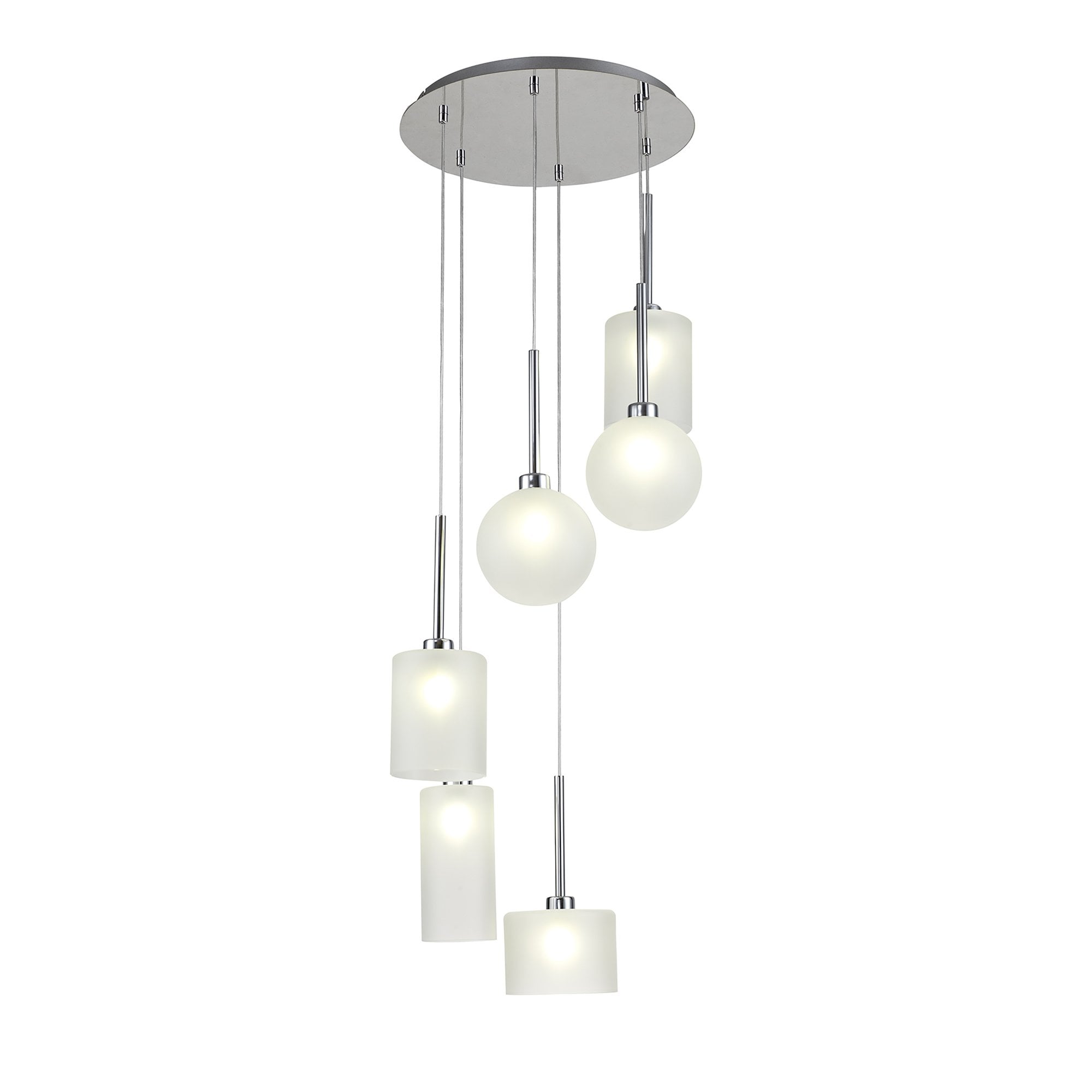 Fabula Tamworth 6 Light Round Pendant - Mixed Shades G - Polished Chrome & Frosted Glass