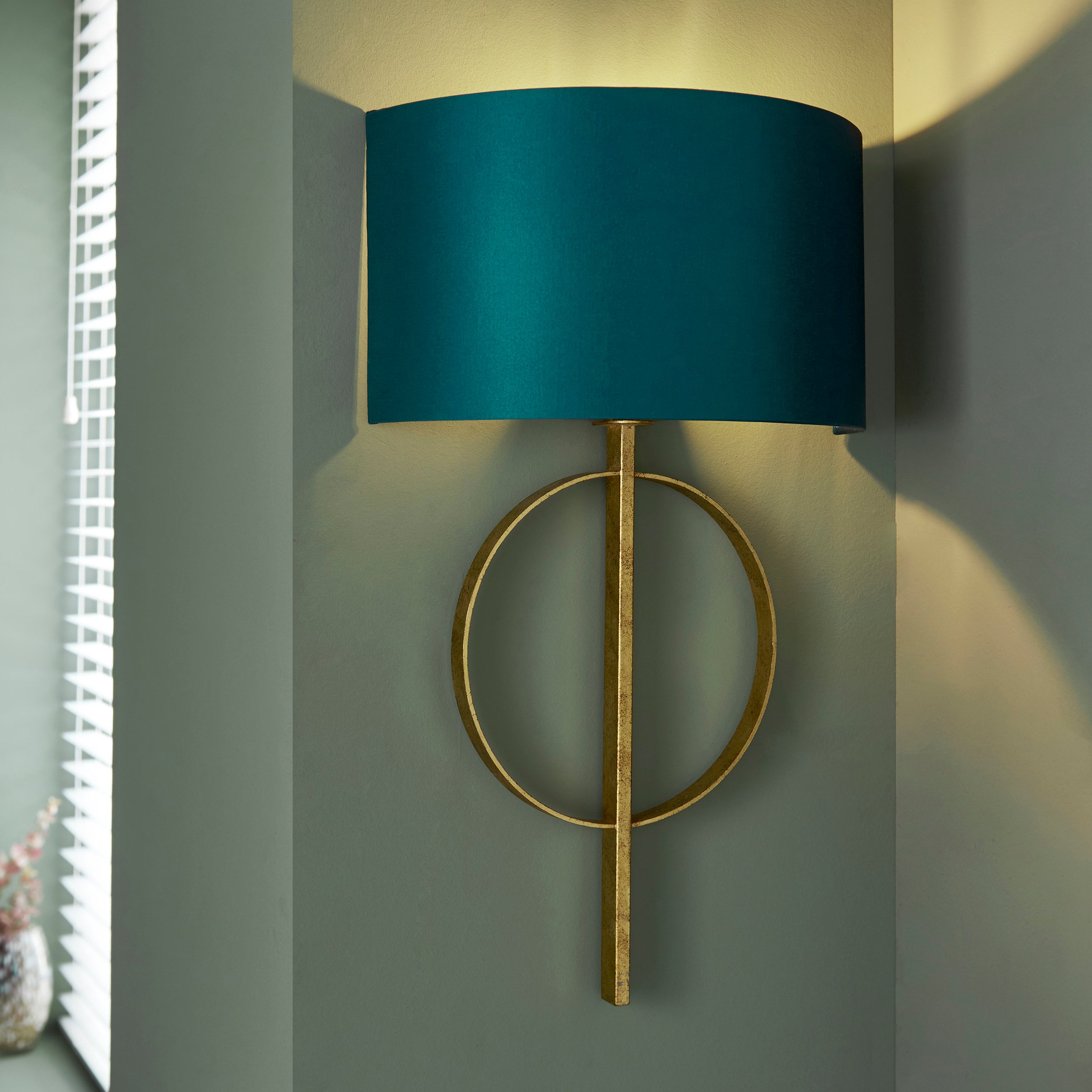 Utopia Interlink Wall Light - Antique Gold With Teal Shade