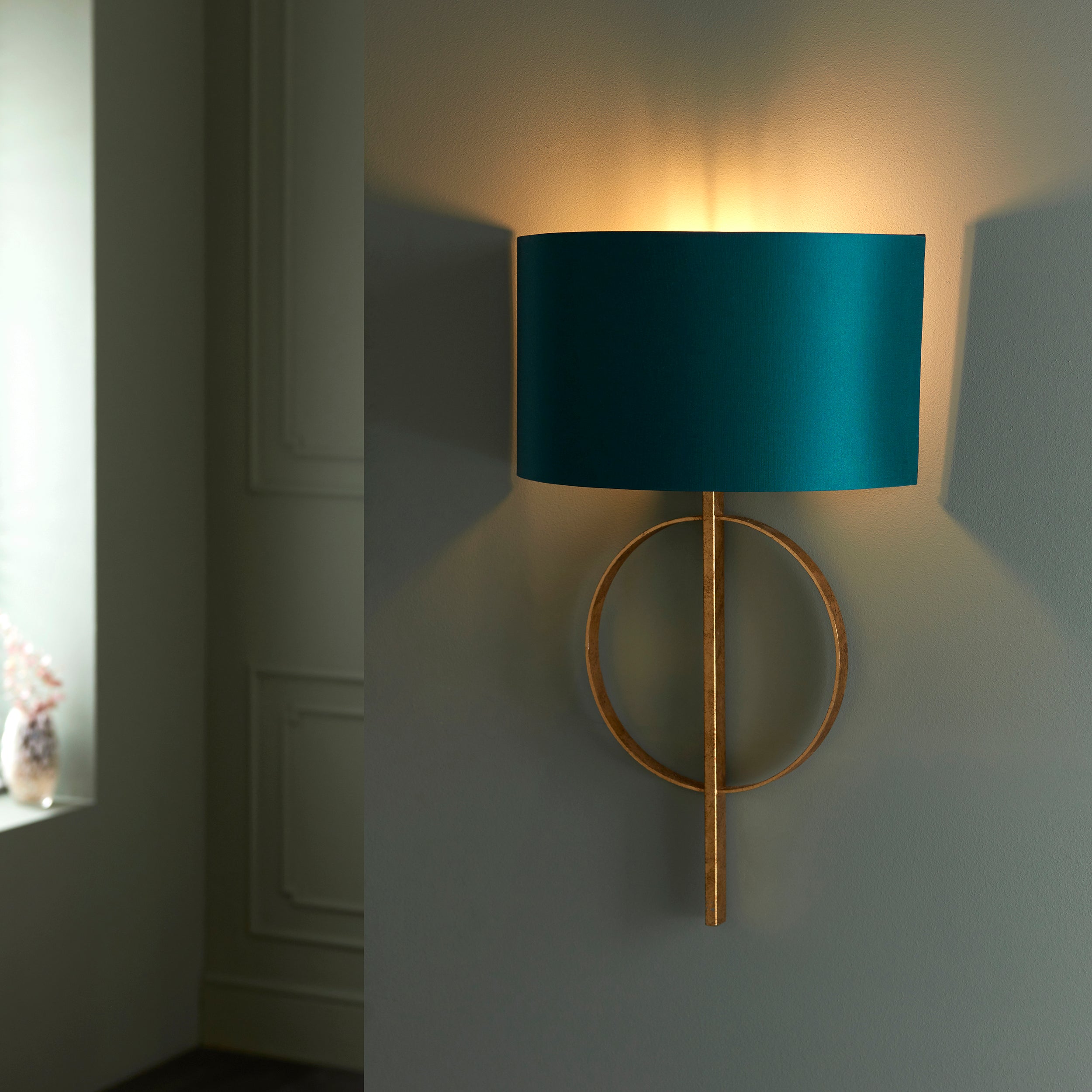 Utopia Interlink Wall Light - Antique Gold With Teal Shade